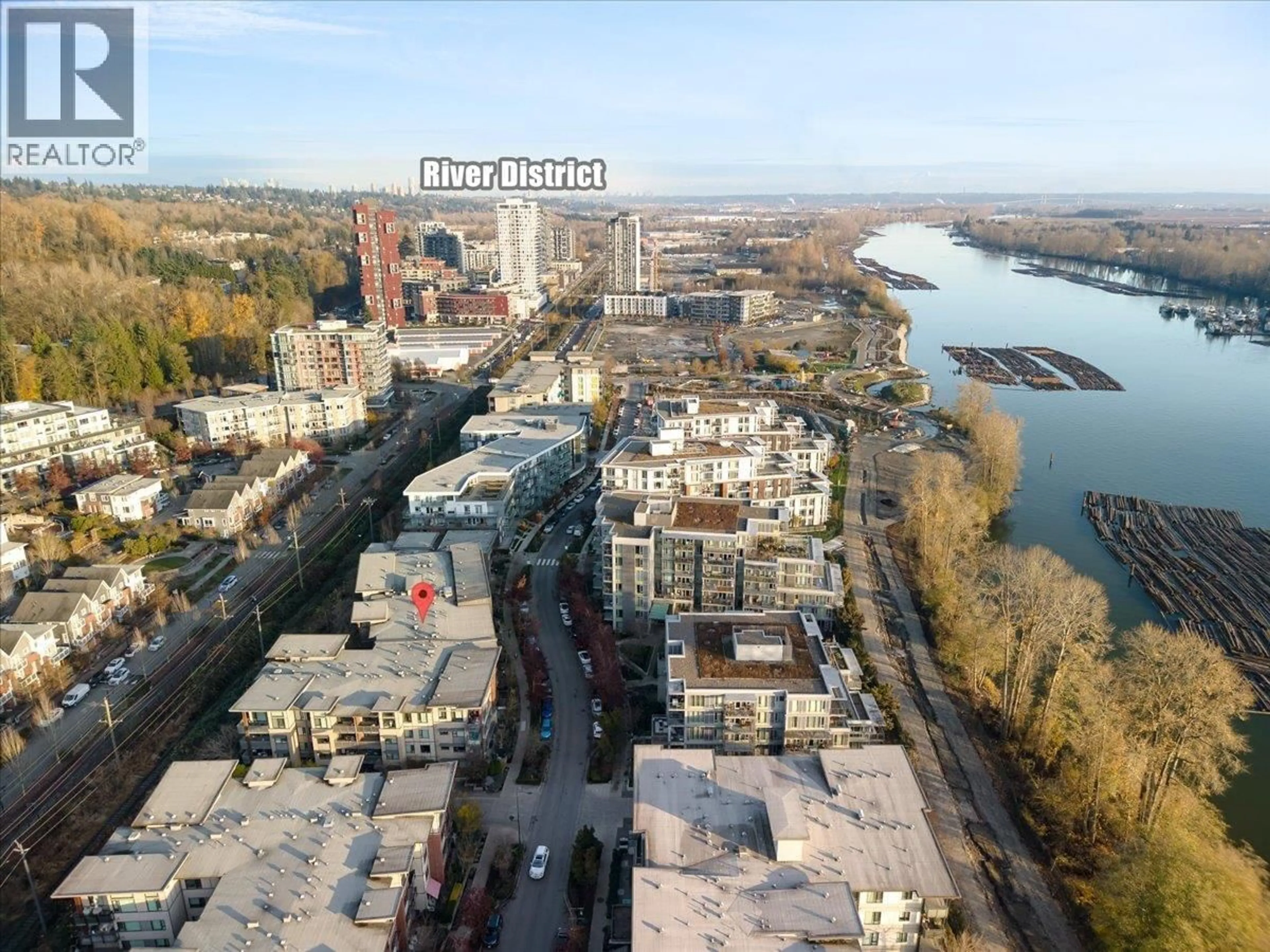 A pic from outside/outdoor area/front of a property/back of a property/a pic from drone, city buildings view from balcony for 412 - 3163 RIVERWALK AVENUE, Vancouver British Columbia V5S0A8