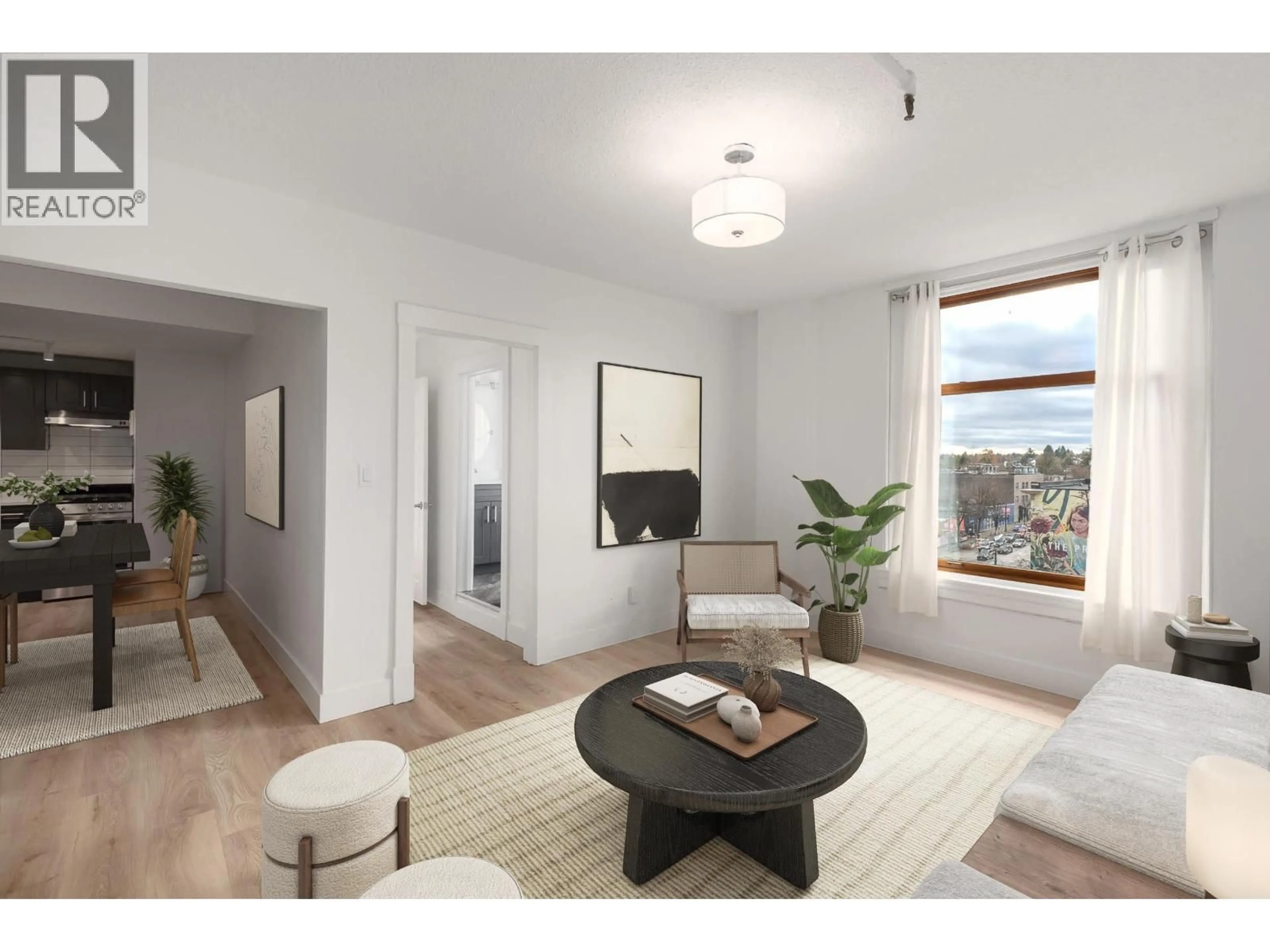 Living room with furniture, wood/laminate floor for 606 - 175 BROADWAY, Vancouver British Columbia V5T1W2