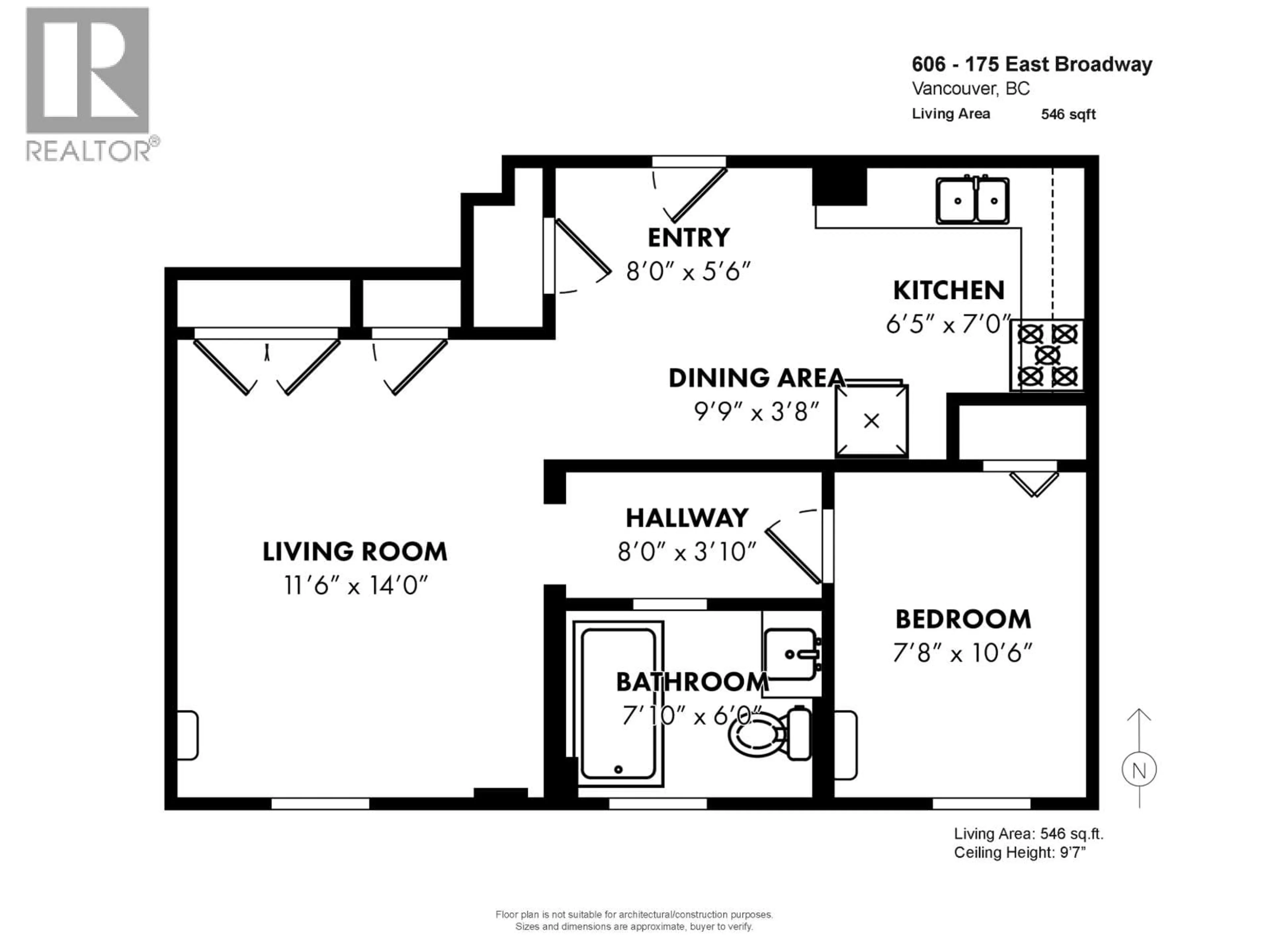 Floor plan for 606 - 175 BROADWAY, Vancouver British Columbia V5T1W2
