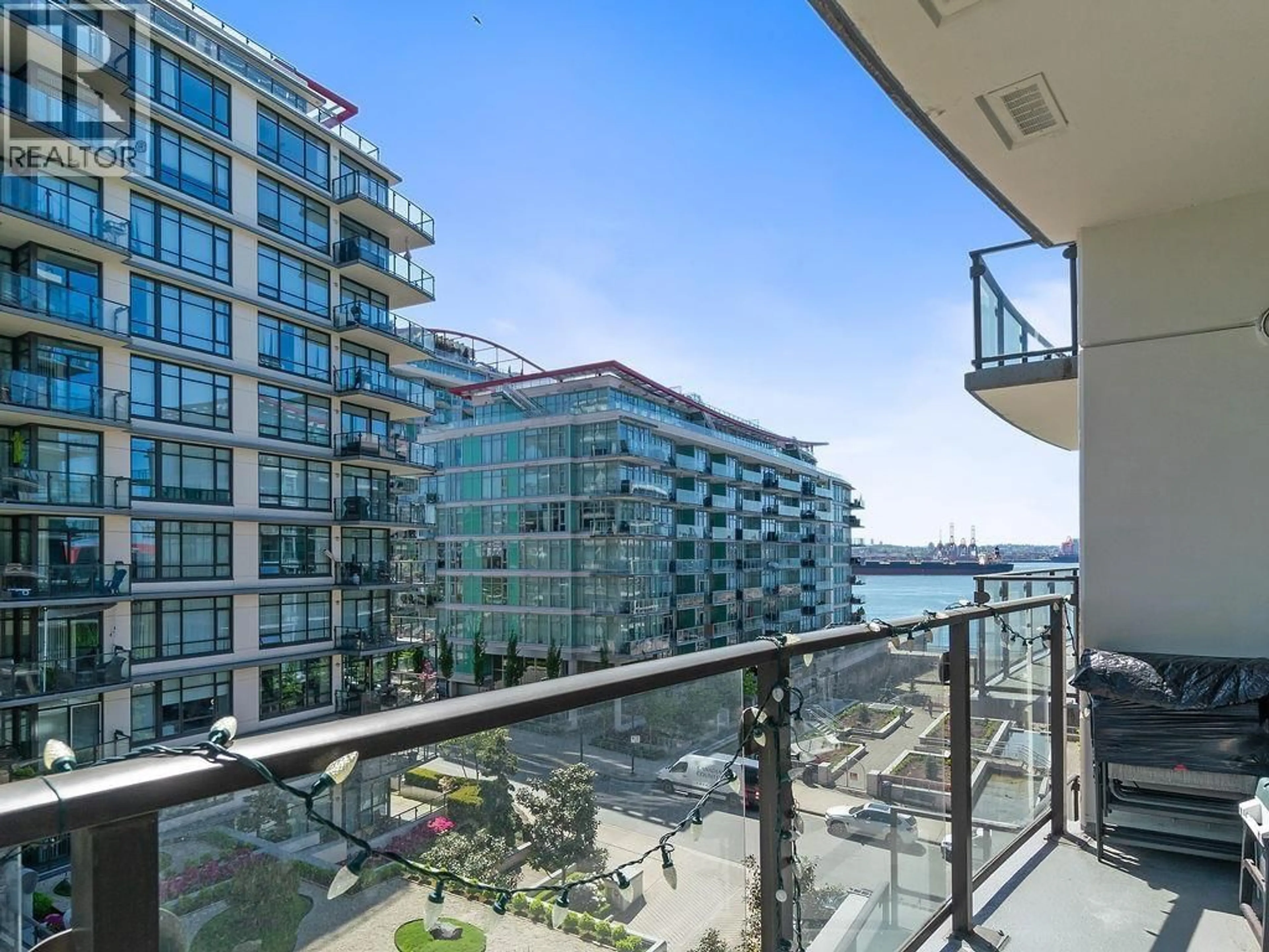 Balcony in the apartment, water/lake/river/ocean view for 602 - 162 VICTORY SHIP WAY, North Vancouver British Columbia V7L0B4