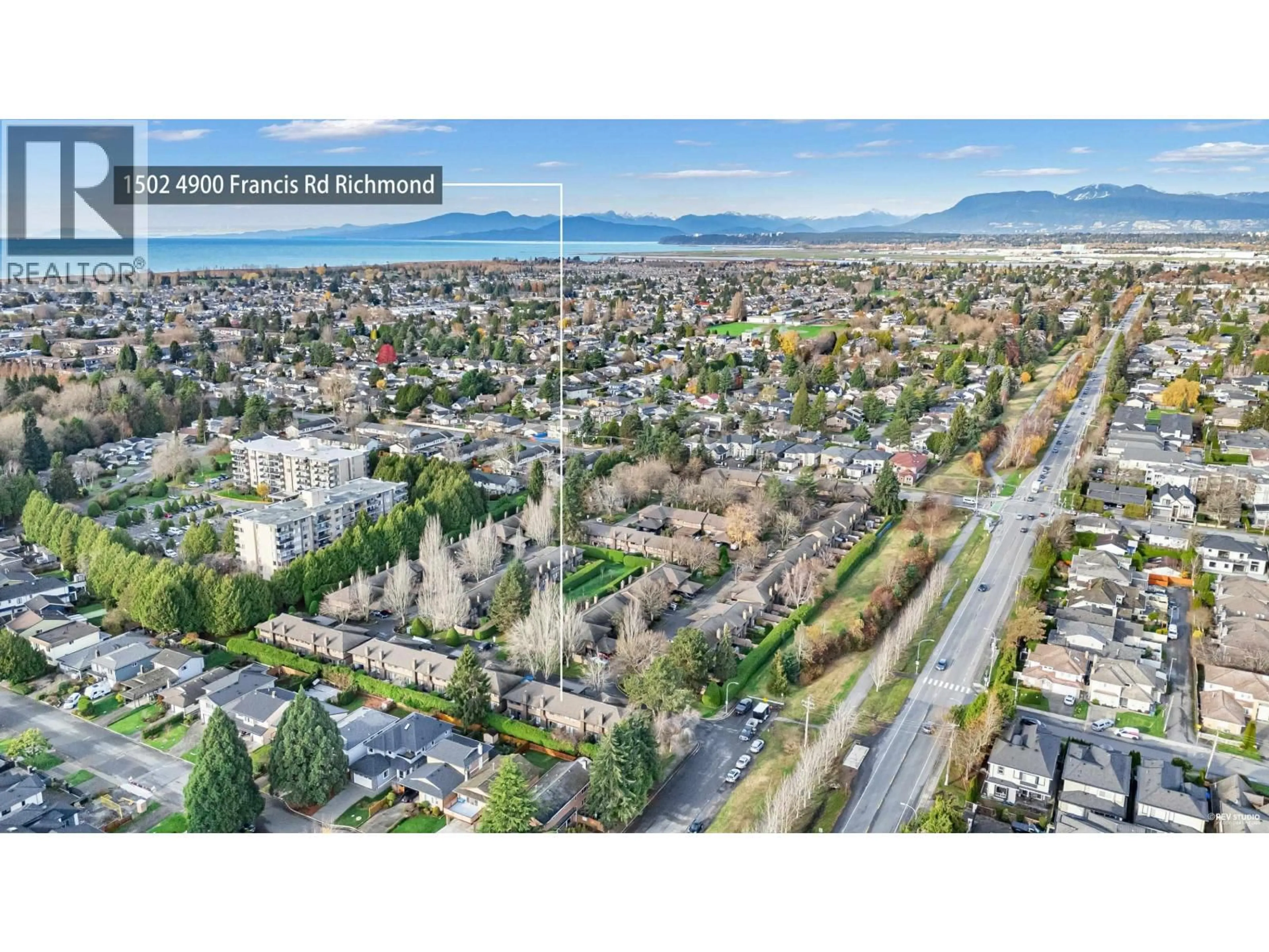 A pic from outside/outdoor area/front of a property/back of a property/a pic from drone, street for 1502 - 4900 FRANCIS ROAD, Richmond British Columbia V7C4R5