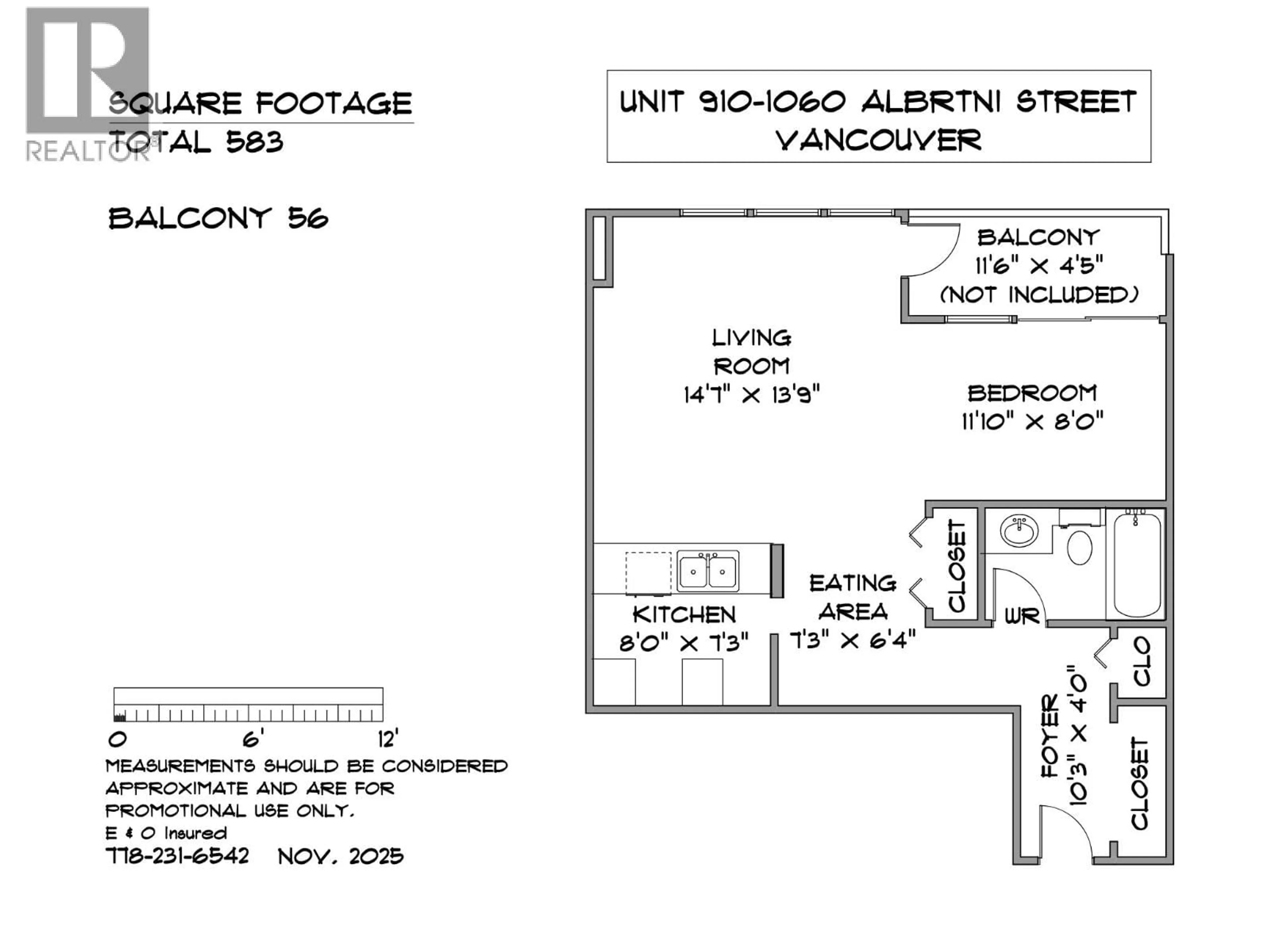 Floor plan for 910 - 1060 ALBERNI STREET, Vancouver British Columbia V6E4K2