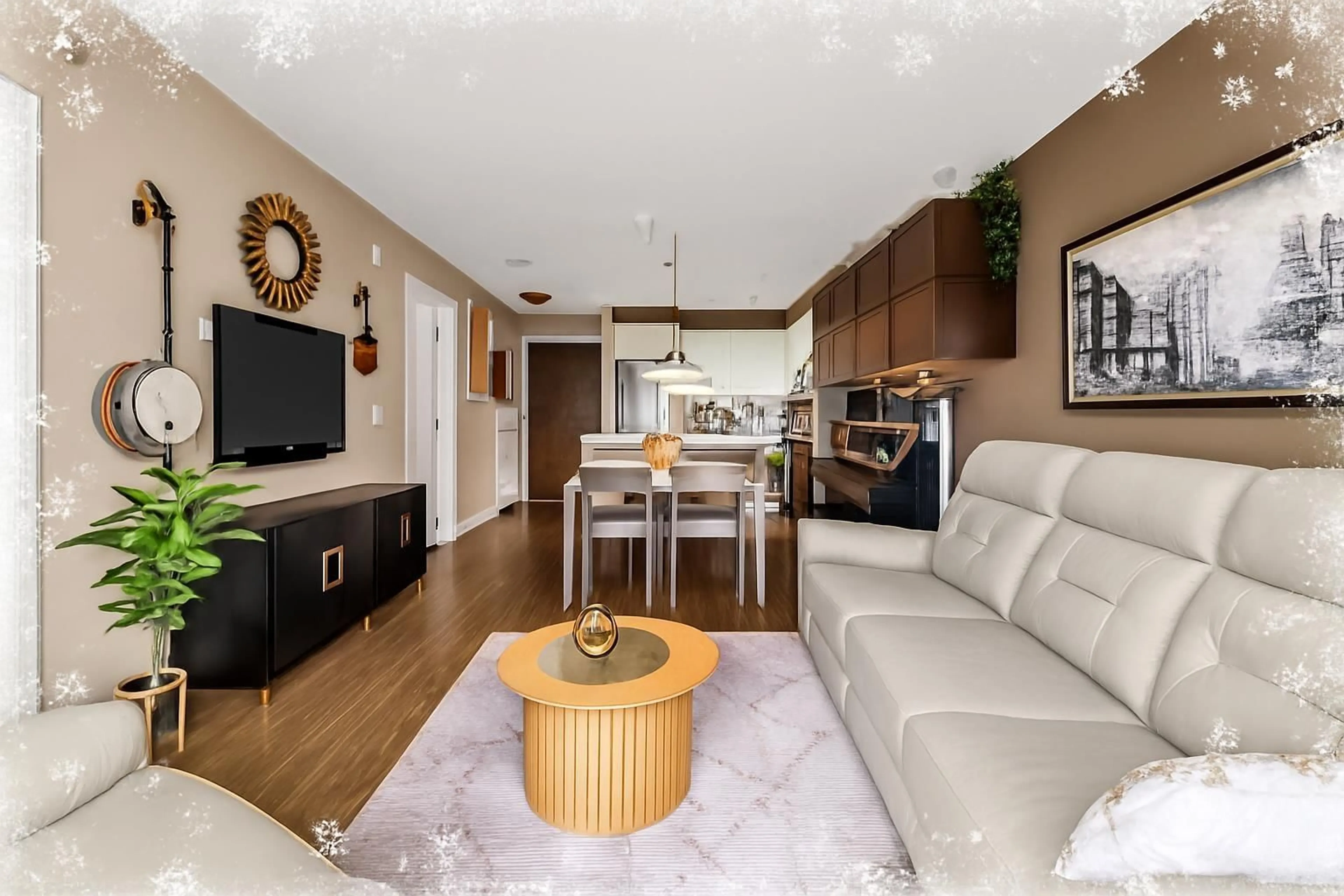 Living room with furniture, wood/laminate floor for 204 - 13740 75A AVENUE, Surrey British Columbia V3W0E8