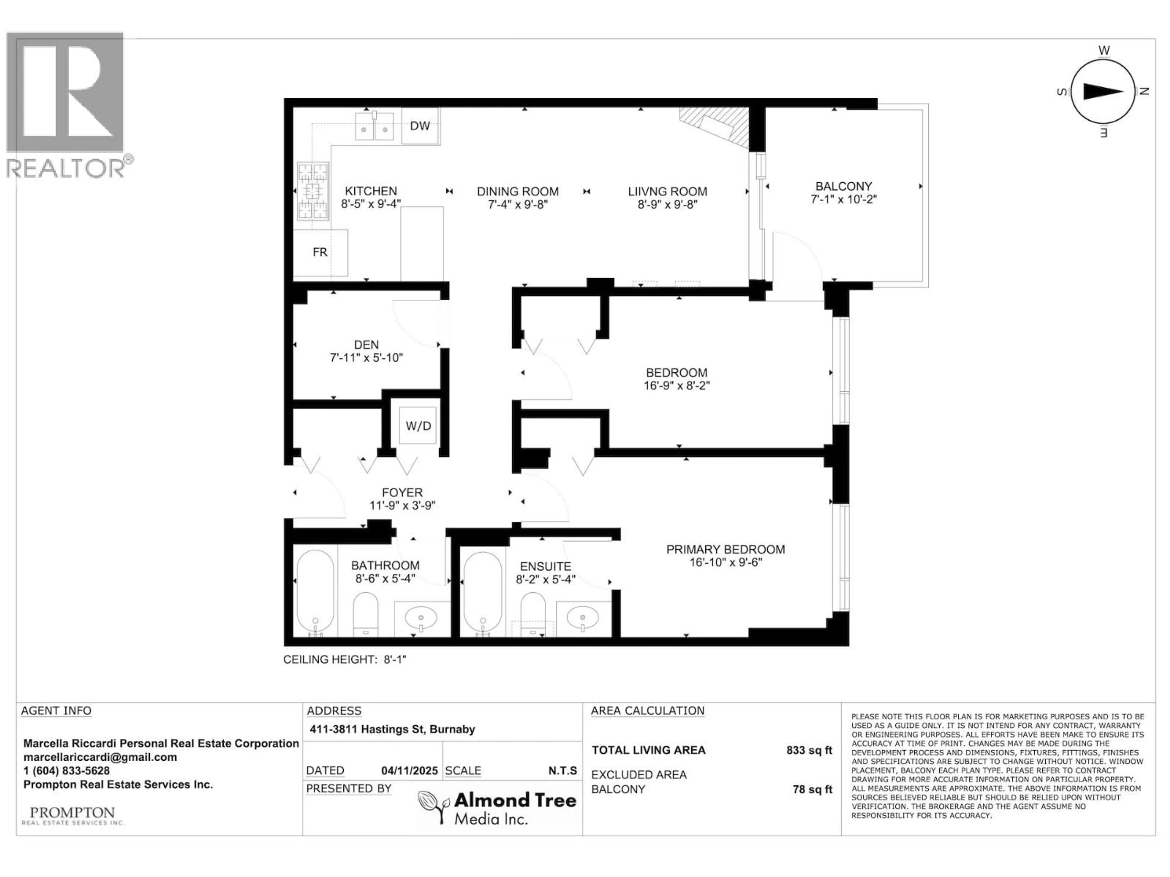 Floor plan for 411 - 3811 HASTINGS STREET, Burnaby British Columbia V5C6V2