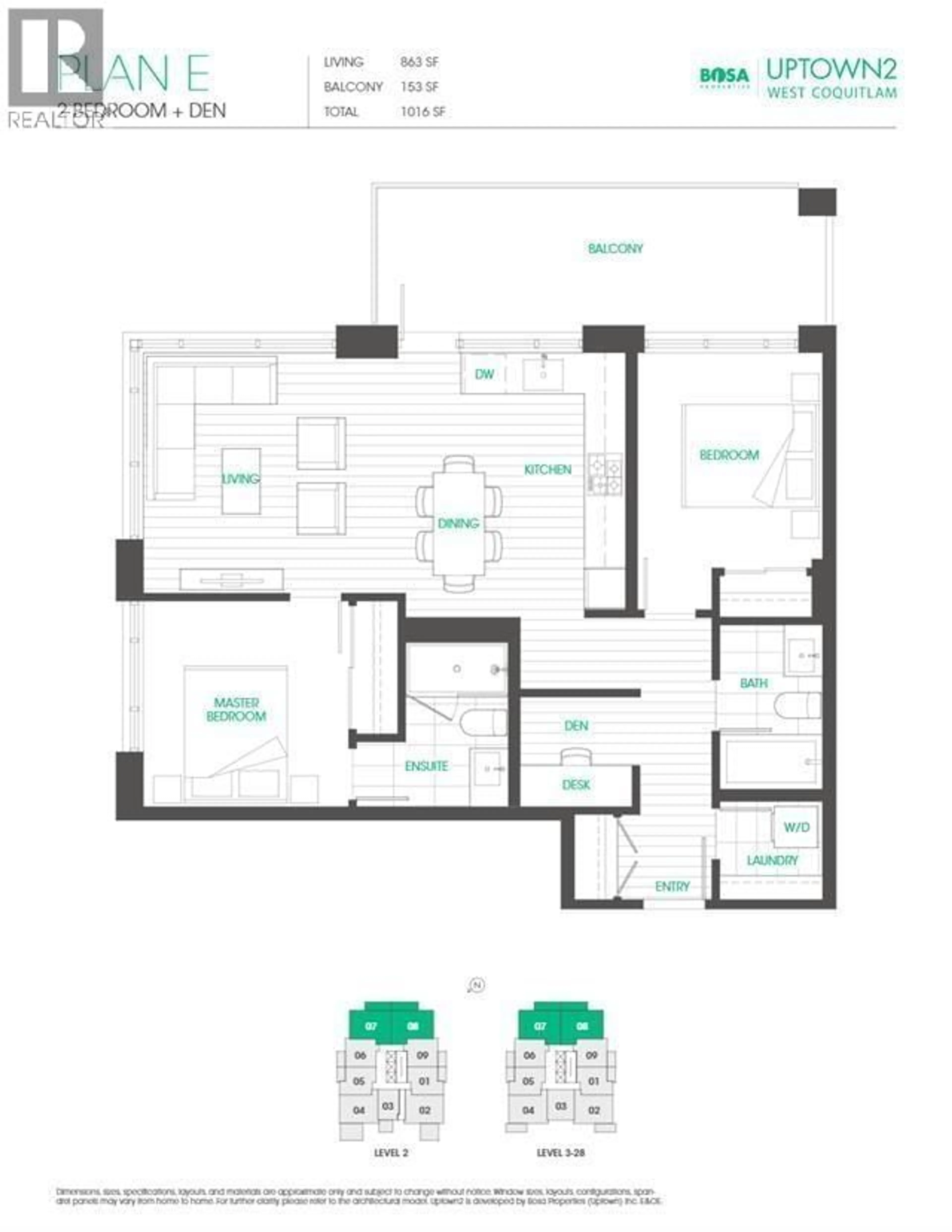 Floor plan for 2607 - 570 EMERSON STREET, Coquitlam British Columbia V3J0G3