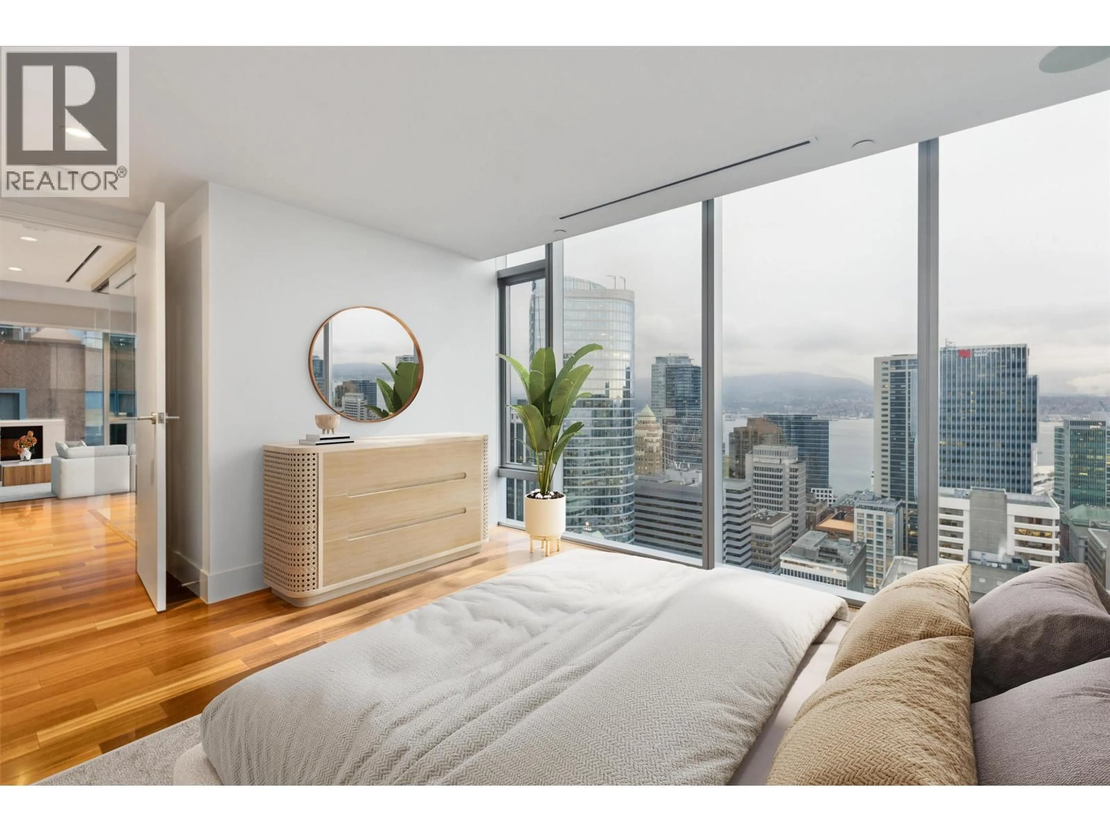 Bedroom with bed, wood/laminate floor for 2702 - 667 HOWE STREET, Vancouver British Columbia V6C0B5