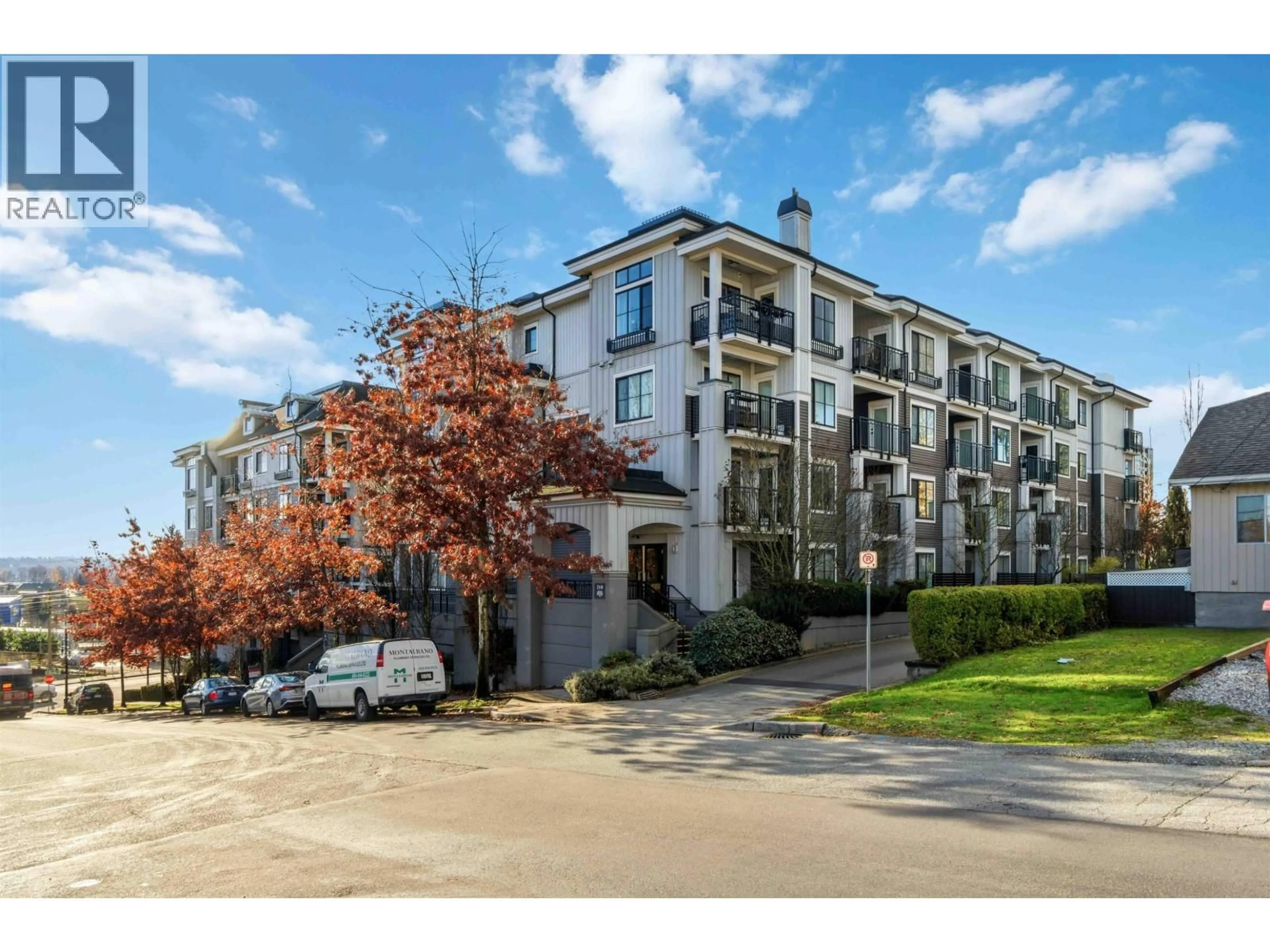 A pic from outside/outdoor area/front of a property/back of a property/a pic from drone, street for 409 - 210 LEBLEU STREET, Coquitlam British Columbia V3K4L6