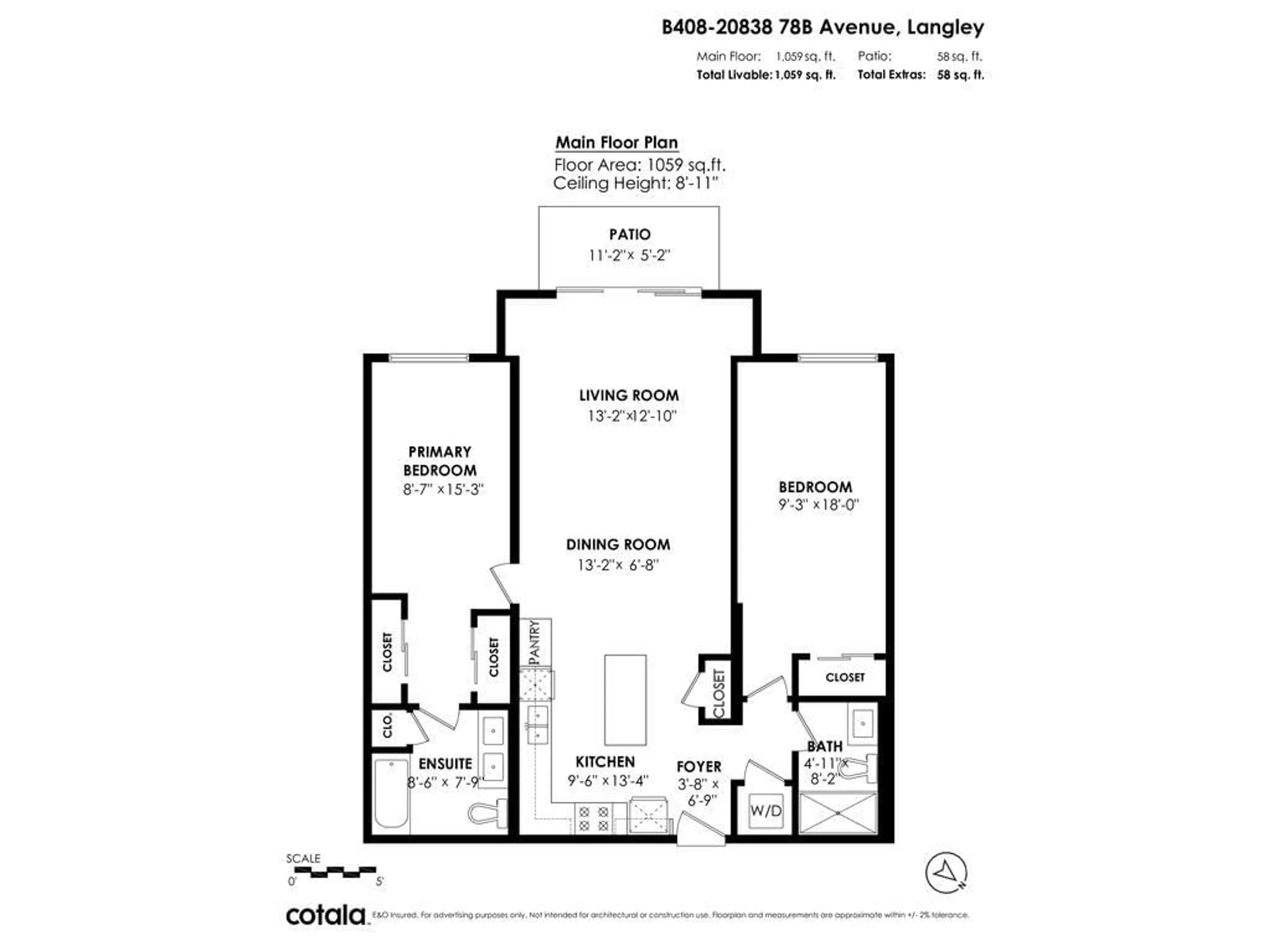 Floor plan for B408 - 20838 78B AVENUE, Langley British Columbia V2Y3M2