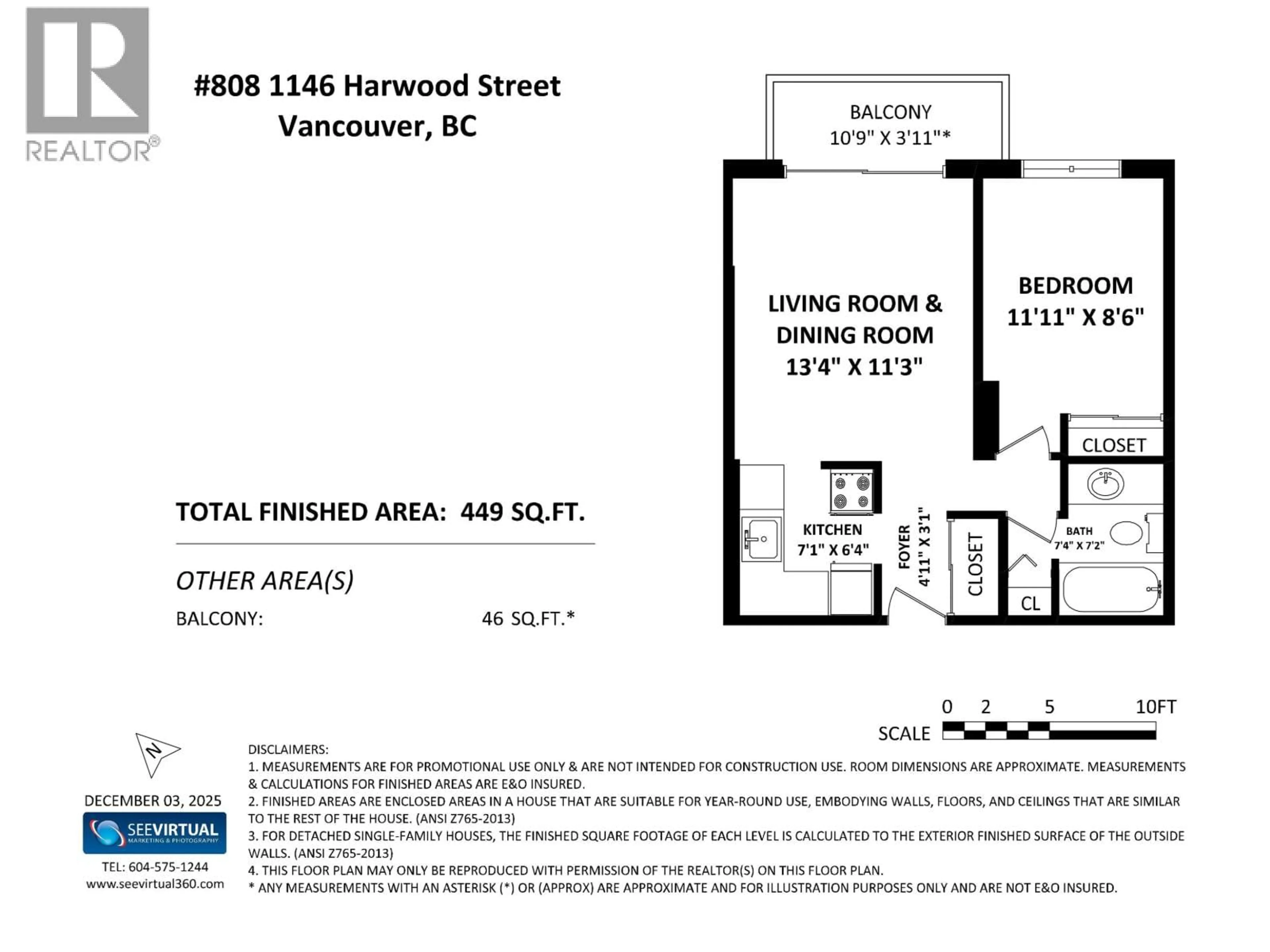 Floor plan for 808 - 1146 HARWOOD STREET, Vancouver British Columbia V6E3V1