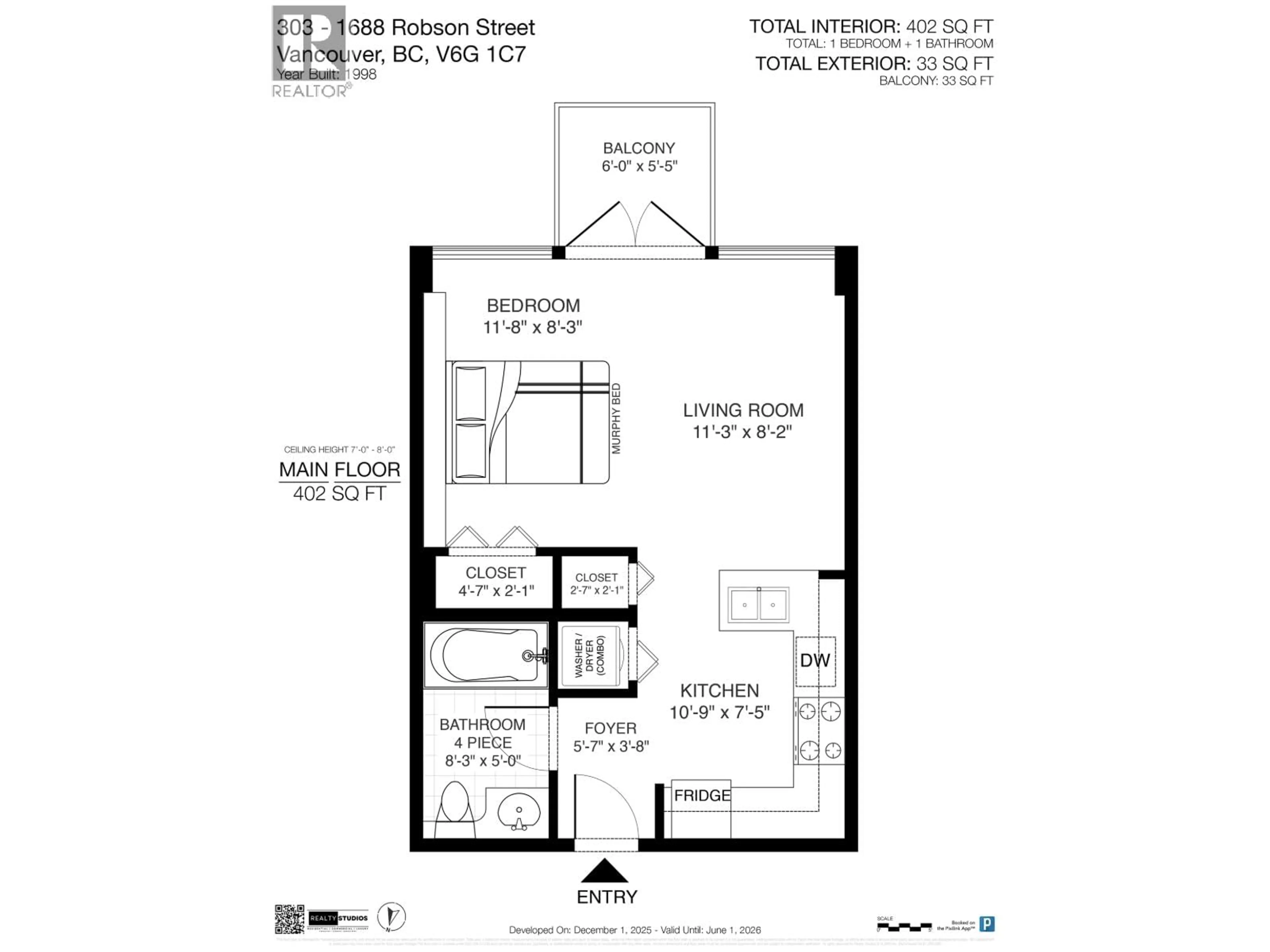 Floor plan for 303 - 1688 ROBSON STREET, Vancouver British Columbia V6G1C7