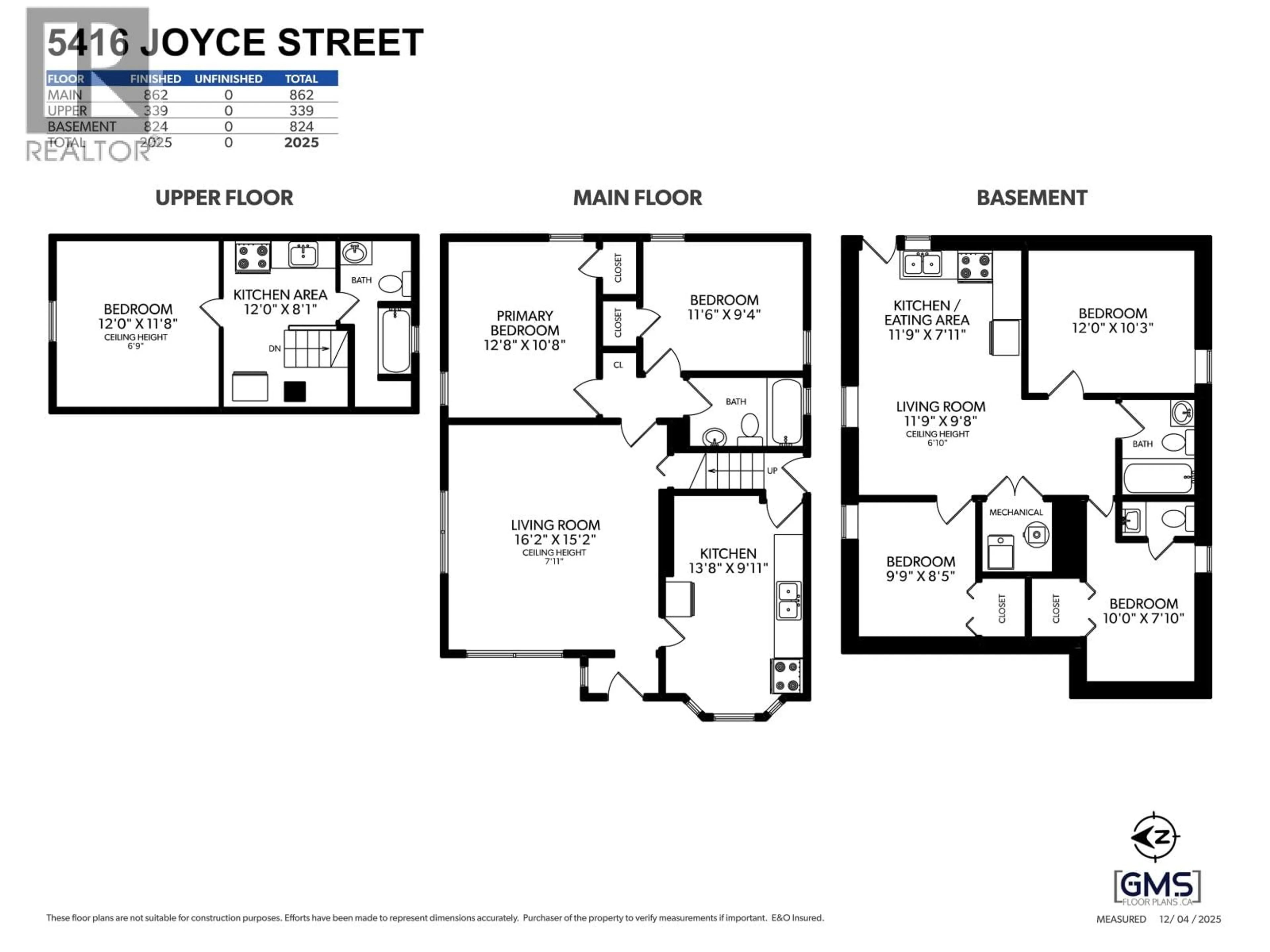 Floor plan for 5416 JOYCE STREET, Vancouver British Columbia V5R4H5