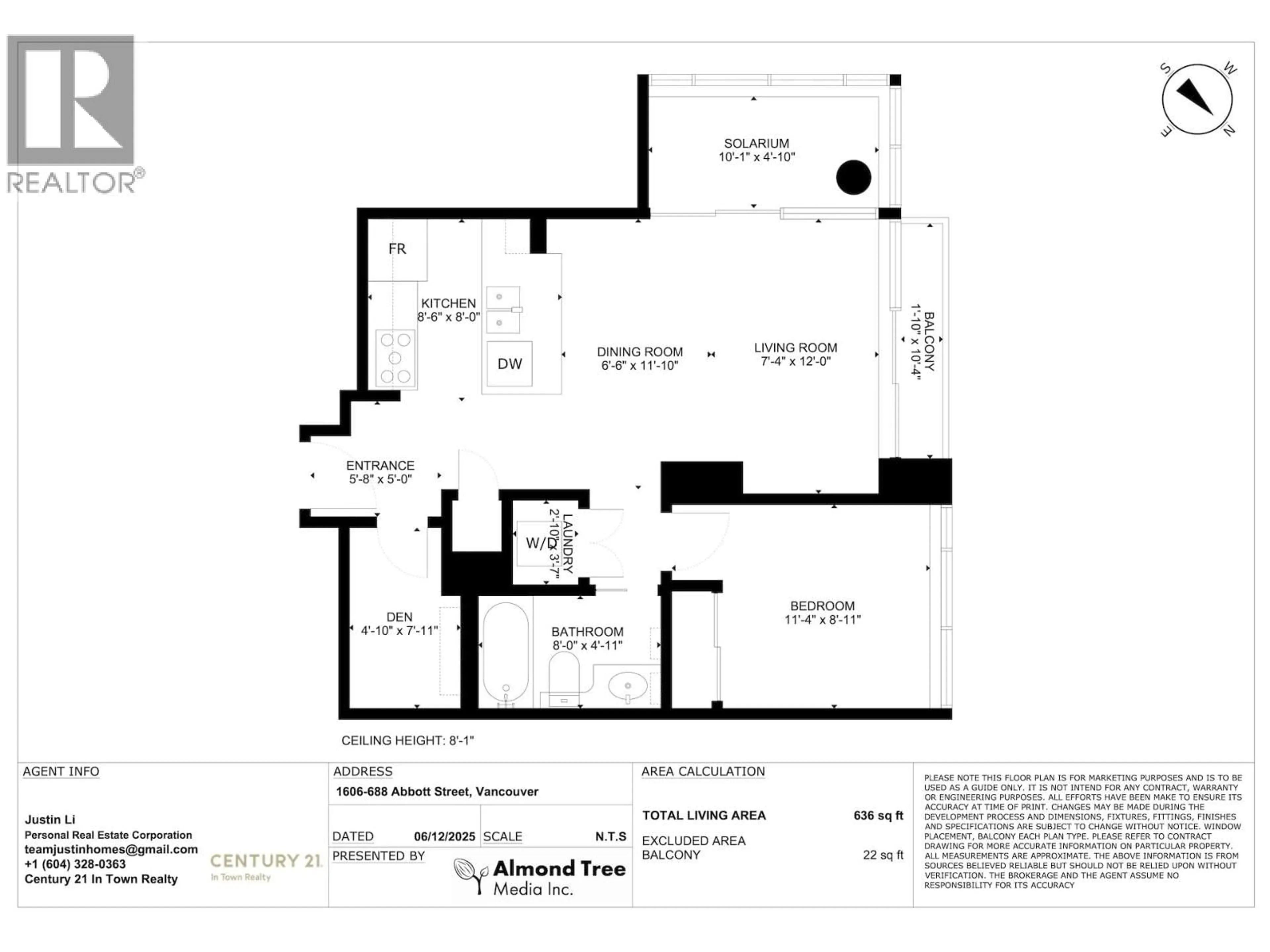 Floor plan for 1606 - 688 ABBOTT STREET, Vancouver British Columbia V6B0B9