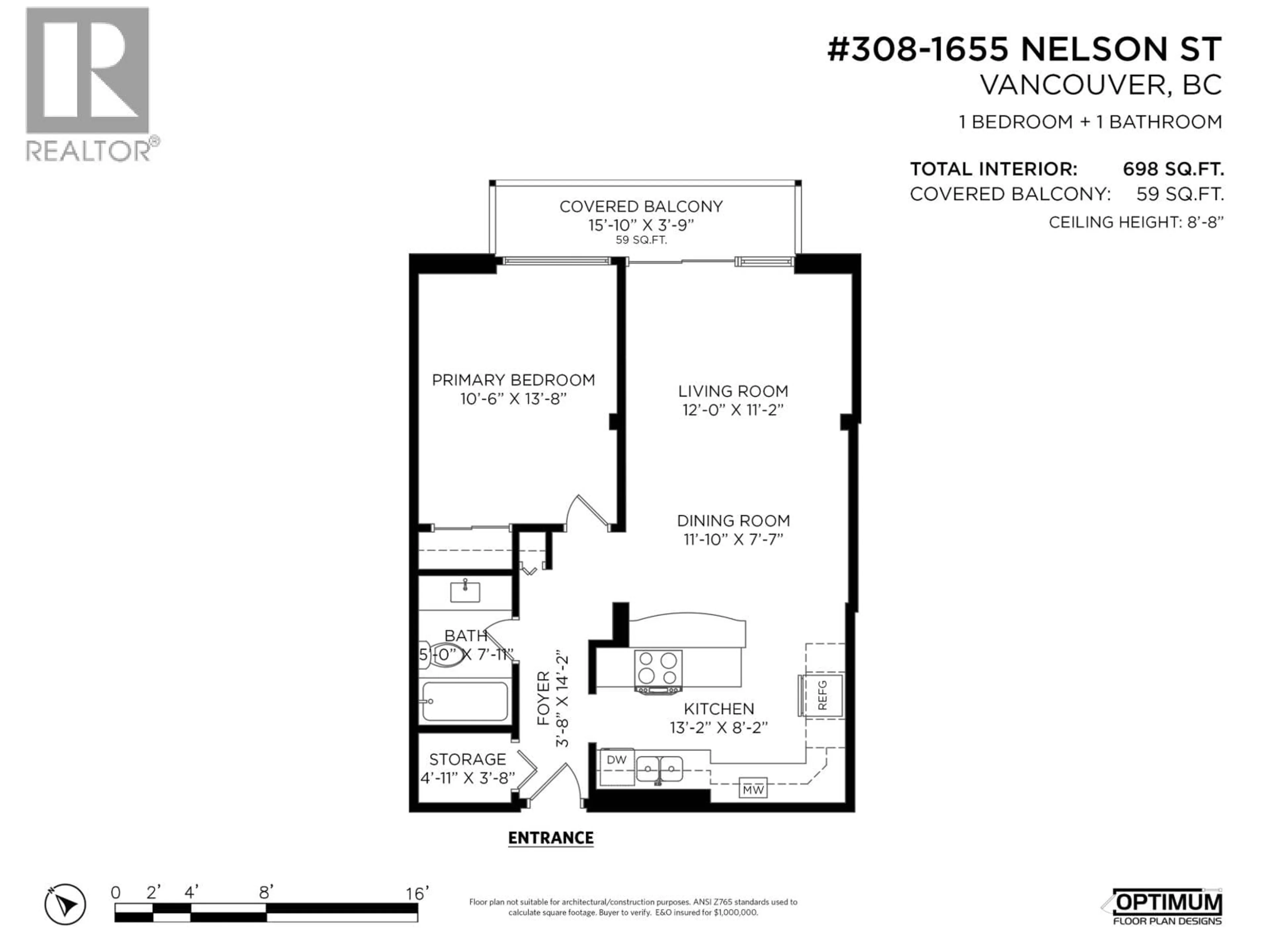 Floor plan for 308 - 1655 NELSON STREET, Vancouver British Columbia V6G1M4