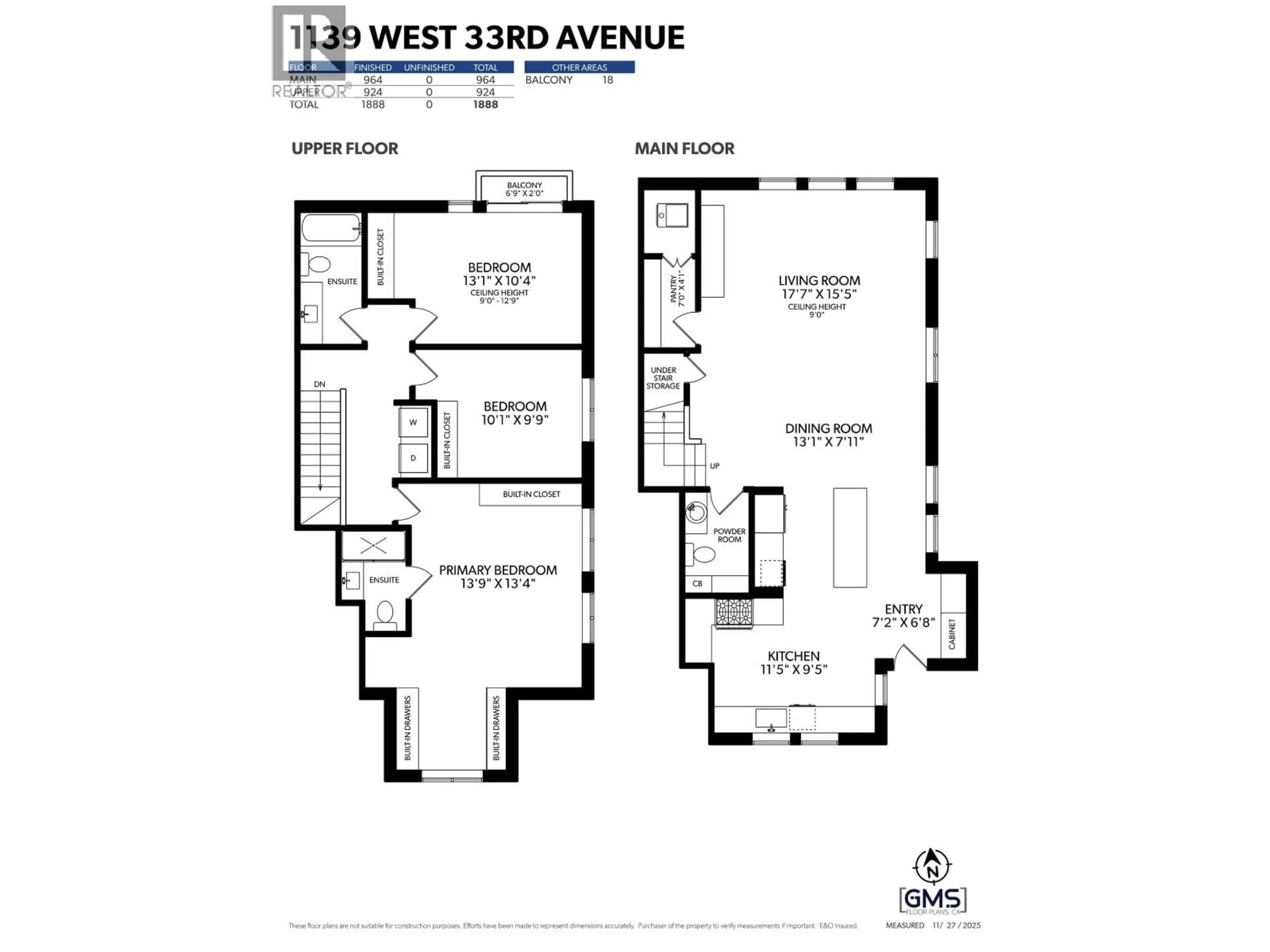 Floor plan for 1139 33RD AVENUE, Vancouver British Columbia V6M1A3
