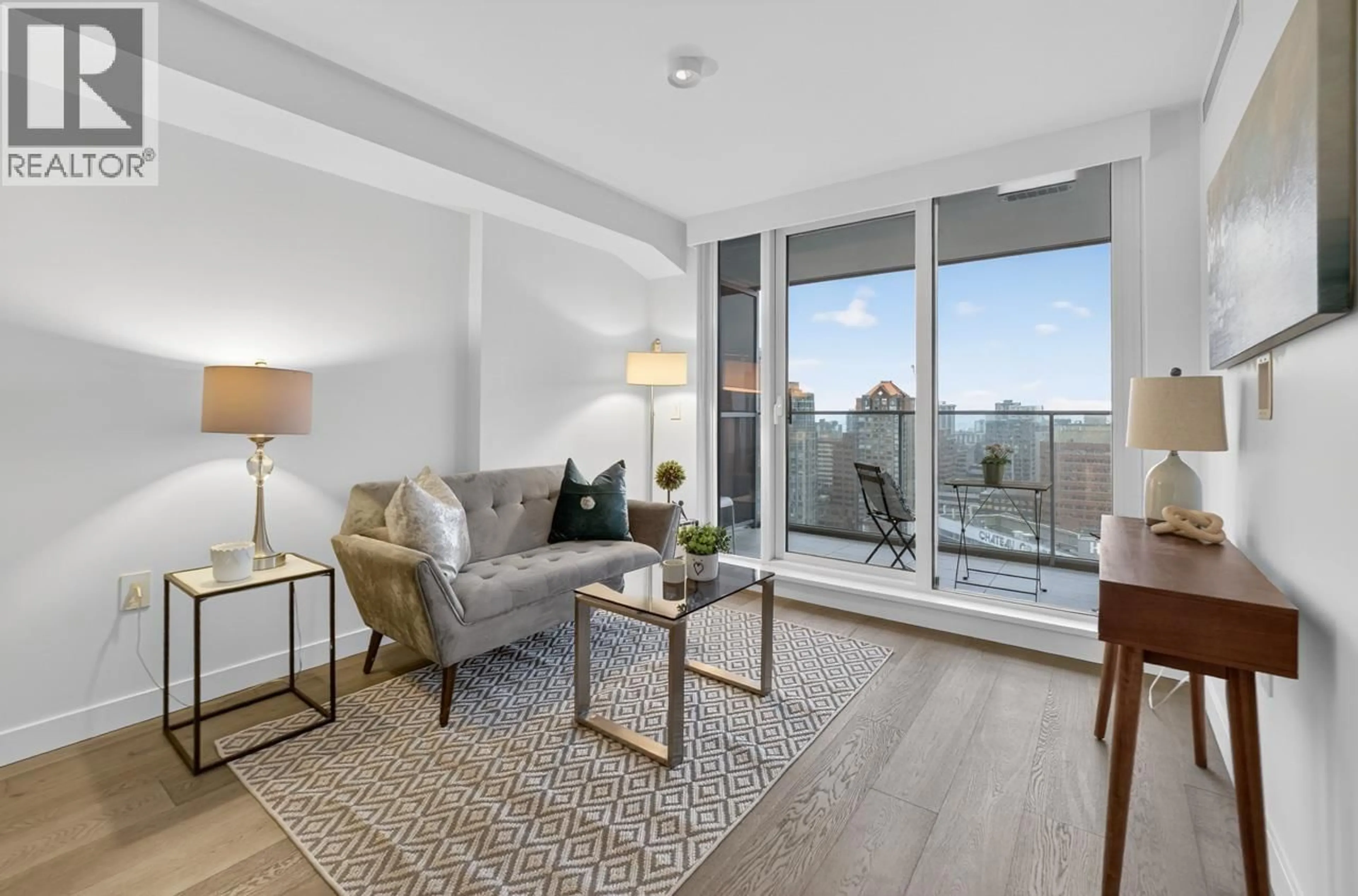 Living room with furniture, wood/laminate floor for 2701 - 1111 RICHARDS STREET, Vancouver British Columbia V6B0S3