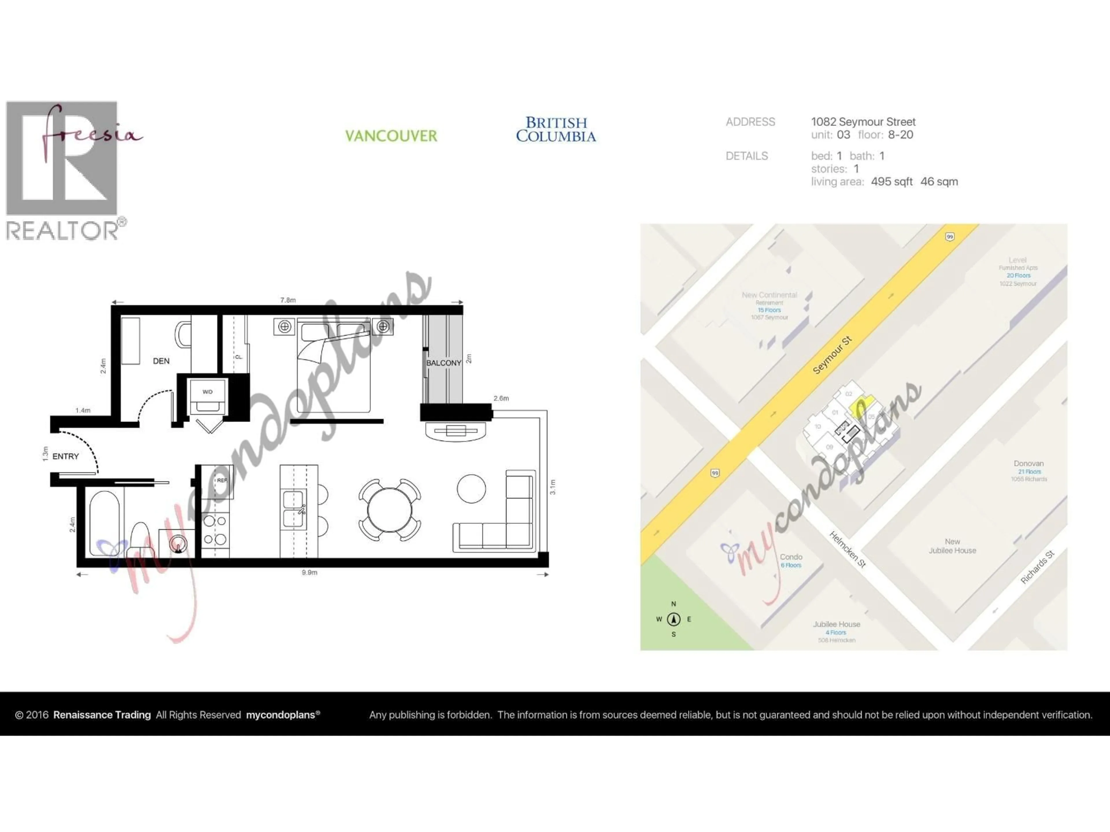 Floor plan for 1203 - 1082 SEYMOUR STREET, Vancouver British Columbia V6B1X9