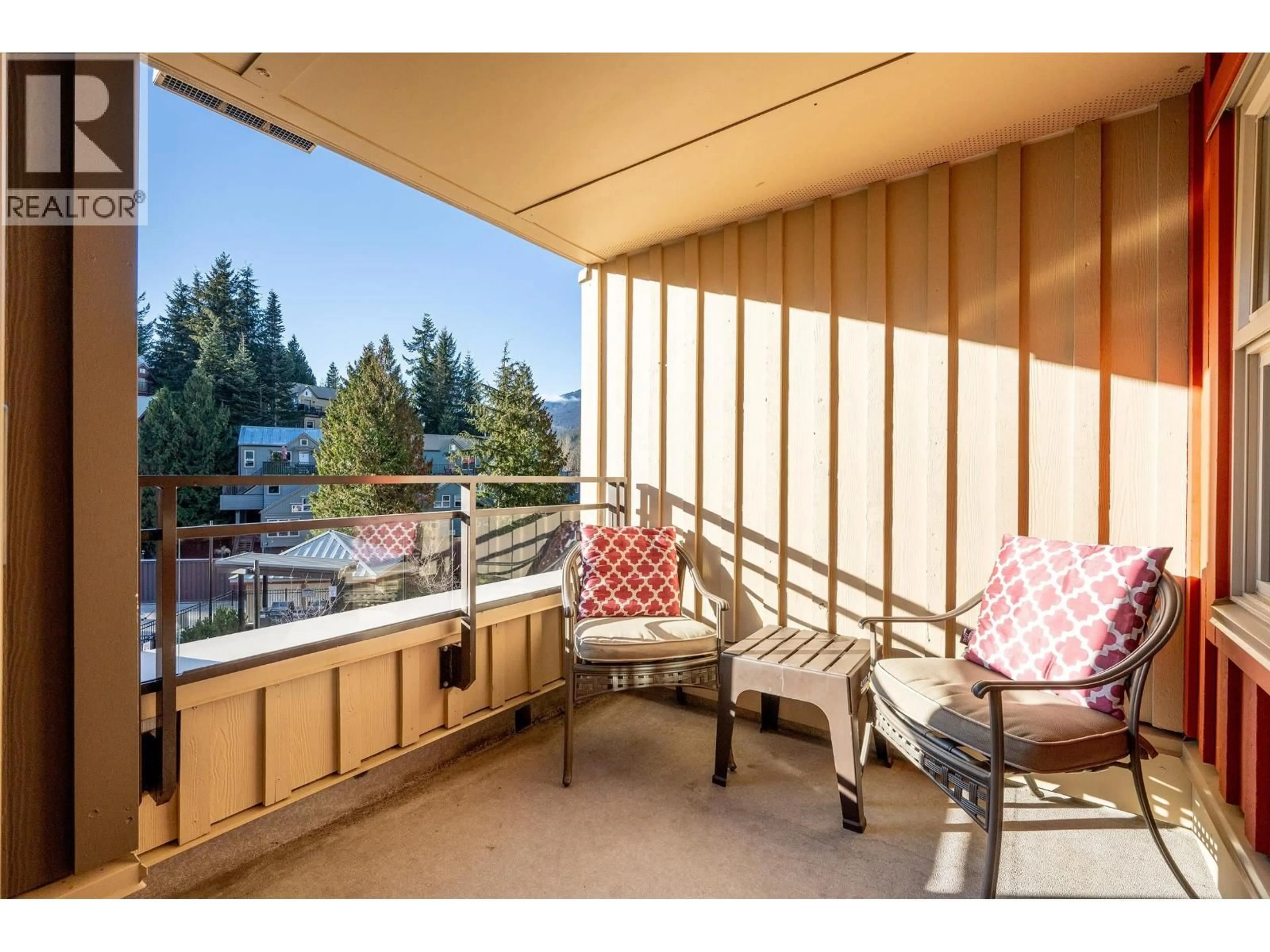 Balcony in the apartment, water/lake/river/ocean view for 322 - 2050 LAKE PLACID ROAD, Whistler British Columbia V8E0A8