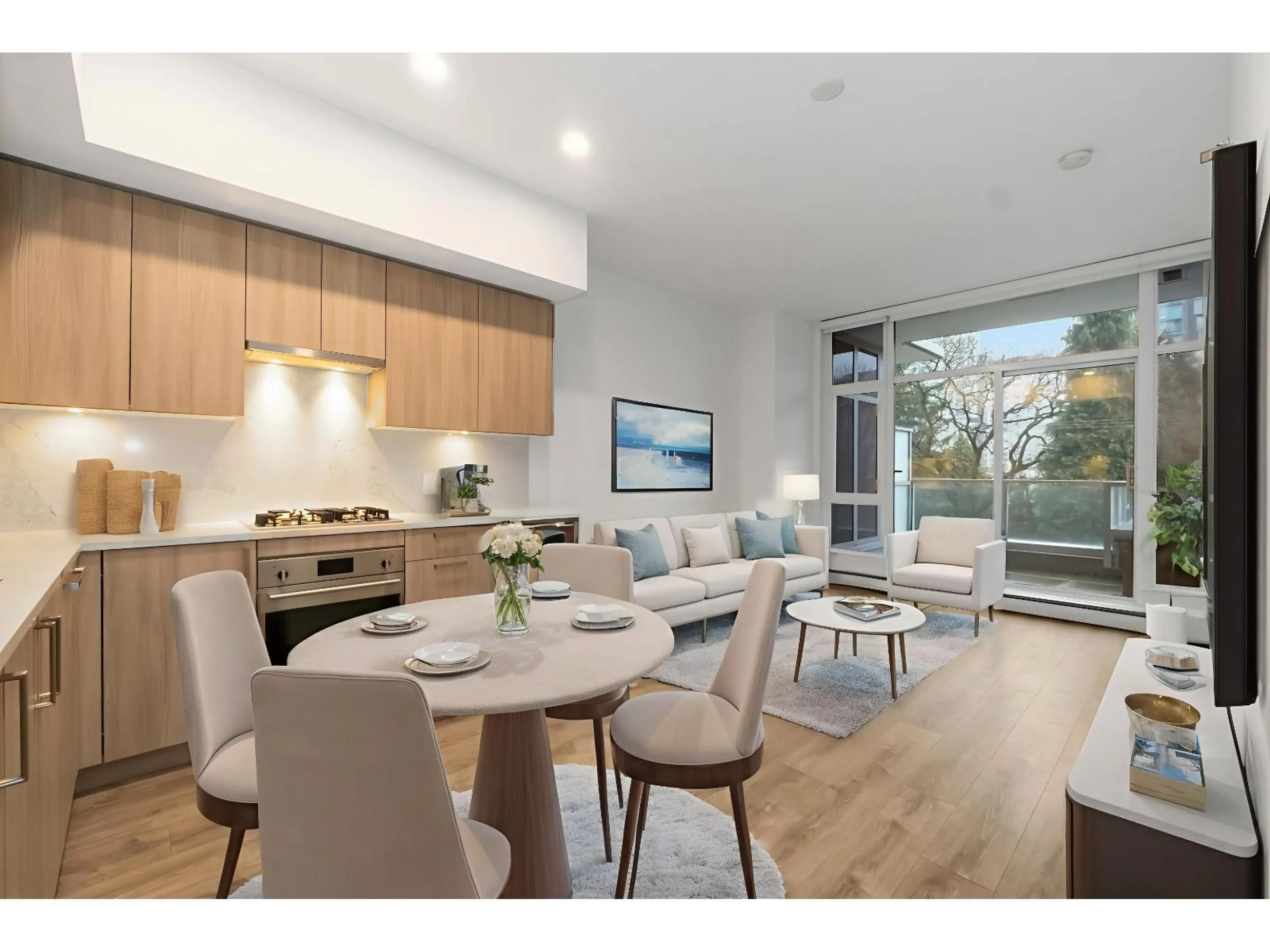 Open concept kitchen, wood/laminate floor for 206 - 13350 CENTRAL AVENUE, Surrey British Columbia V3T0S1