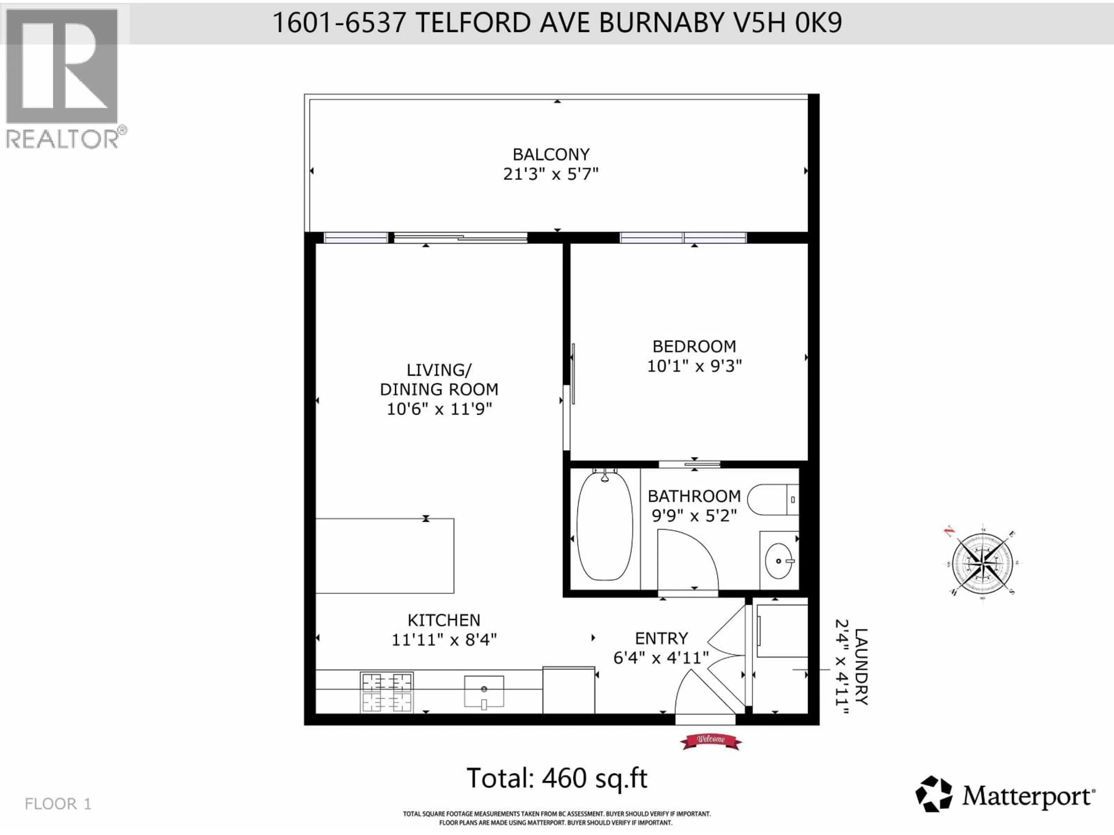 Floor plan for 1601 - 6537 TELFORD AVENUE, Burnaby British Columbia V5H0K9