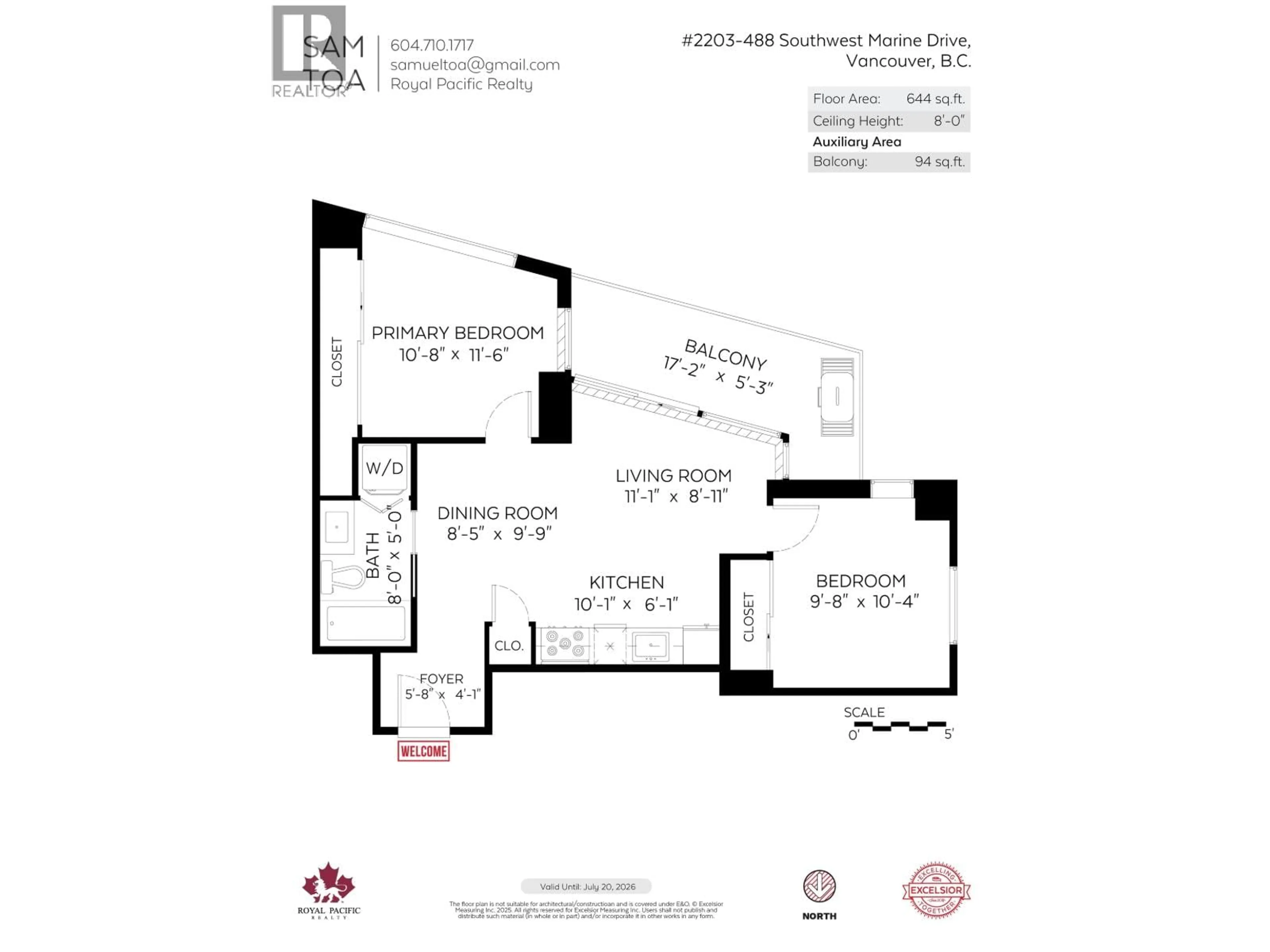 Floor plan for 2203 - 488 MARINE DRIVE, Vancouver British Columbia V5X0C6