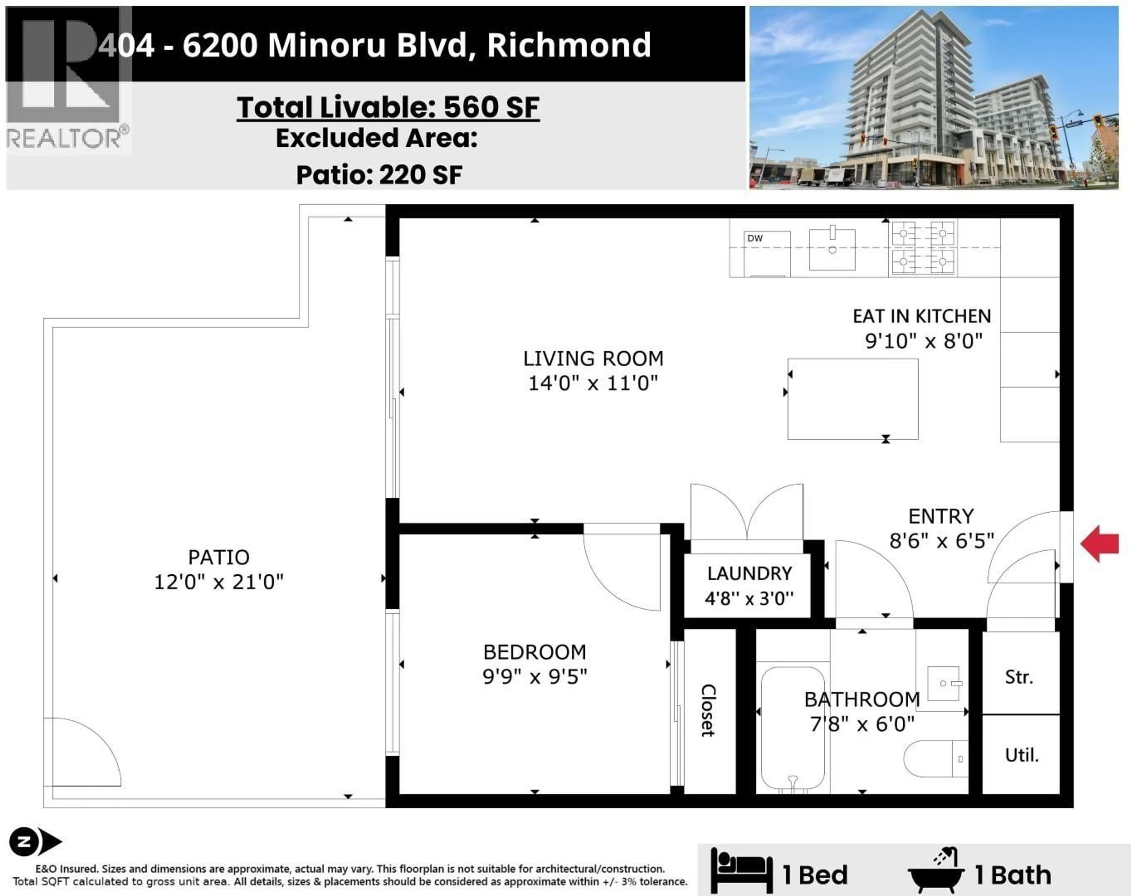 Floor plan for 404 - 6200 MINORU BOULEVARD, Richmond British Columbia V6Y0M9