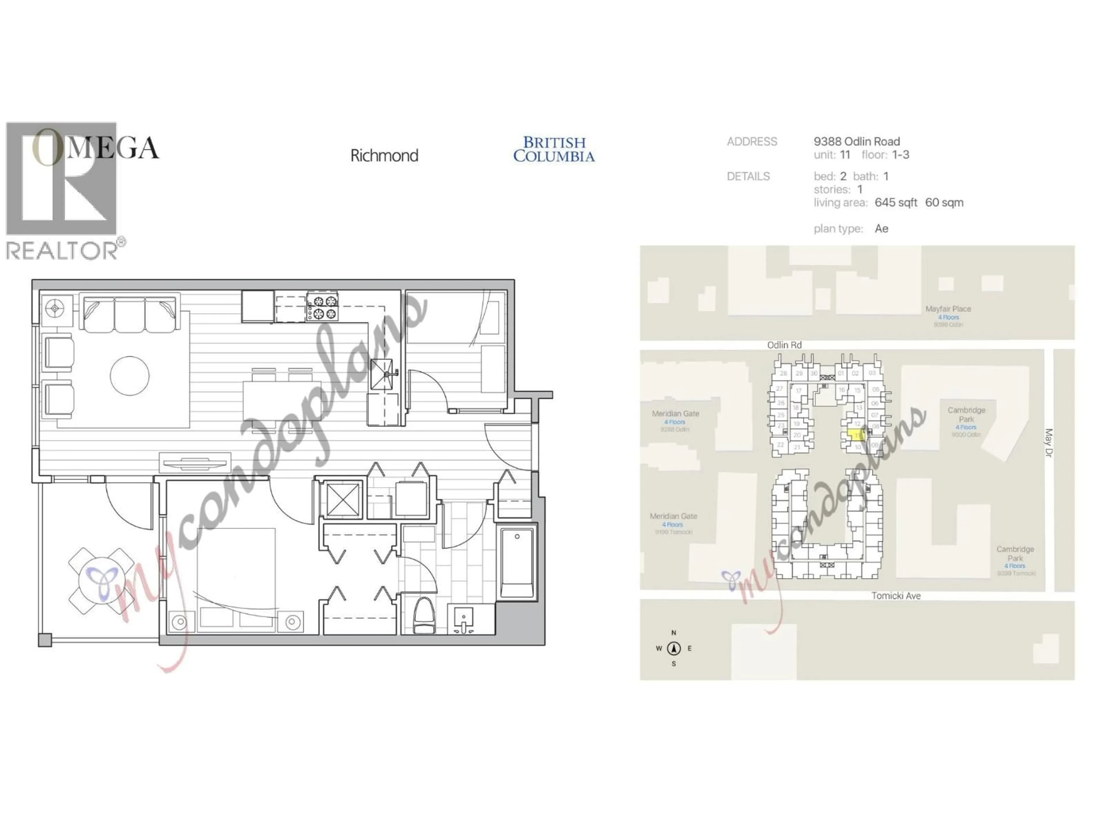 Floor plan for 311 - 9388 ODLIN ROAD, Richmond British Columbia V6X0L5