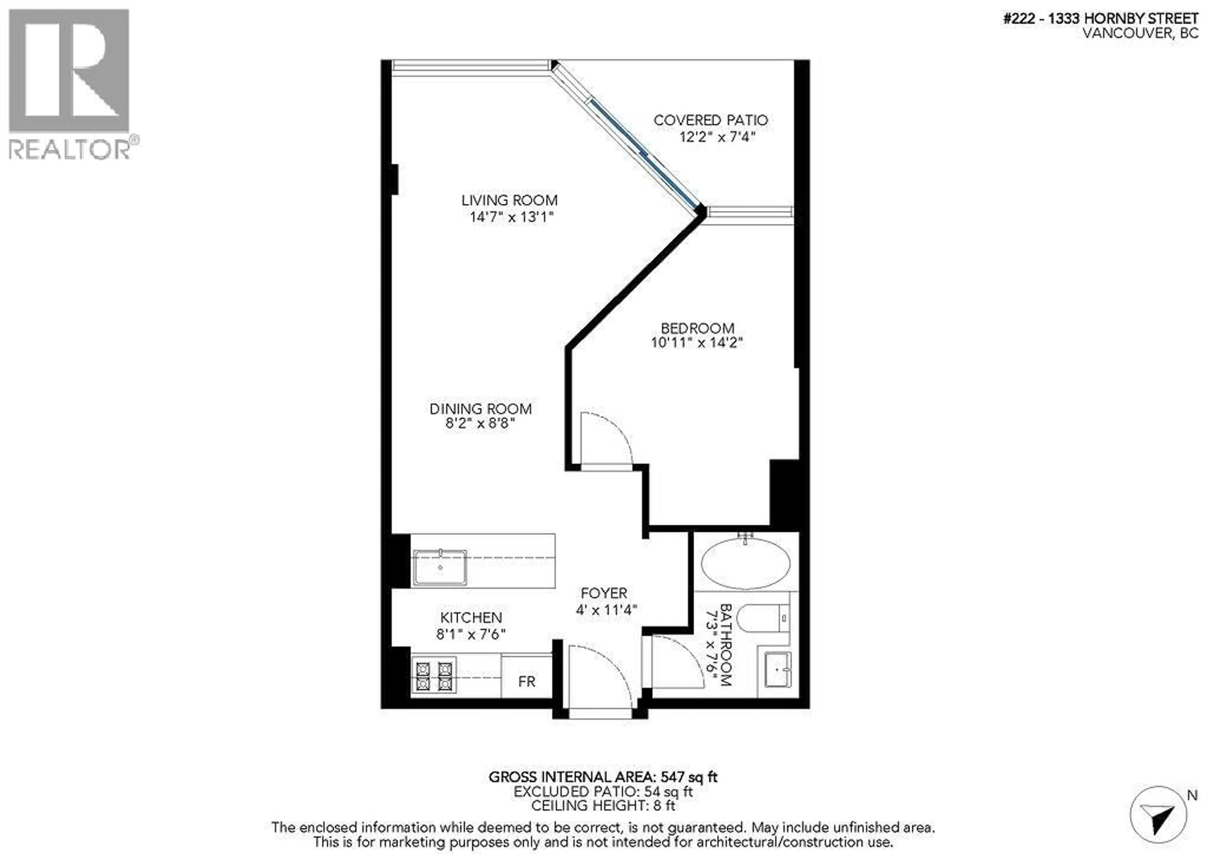Floor plan for 222 - 1333 HORNBY STREET, Vancouver British Columbia V6Z2C1