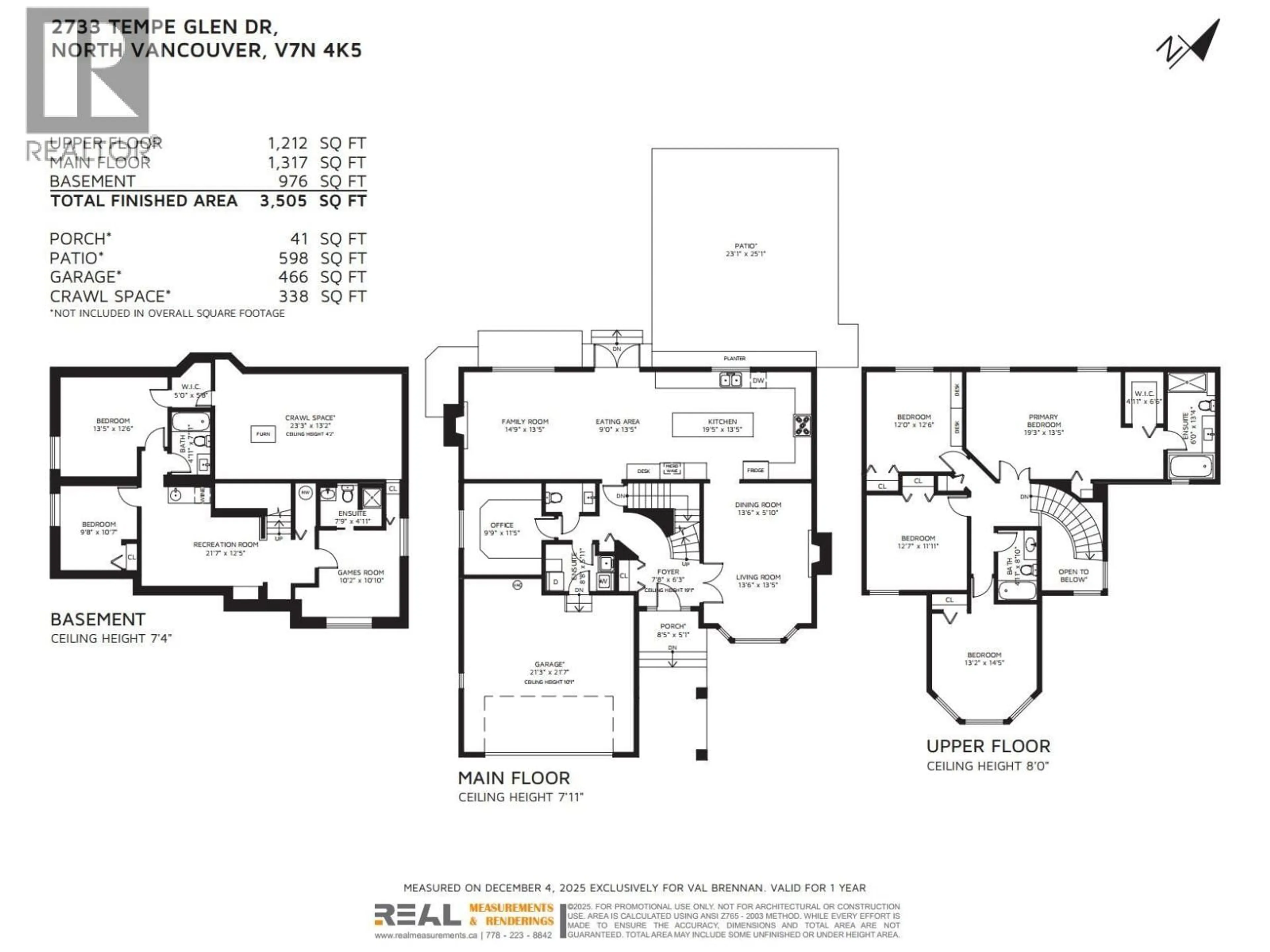 Floor plan for 2733 TEMPE GLEN DRIVE, North Vancouver British Columbia V7N4K5