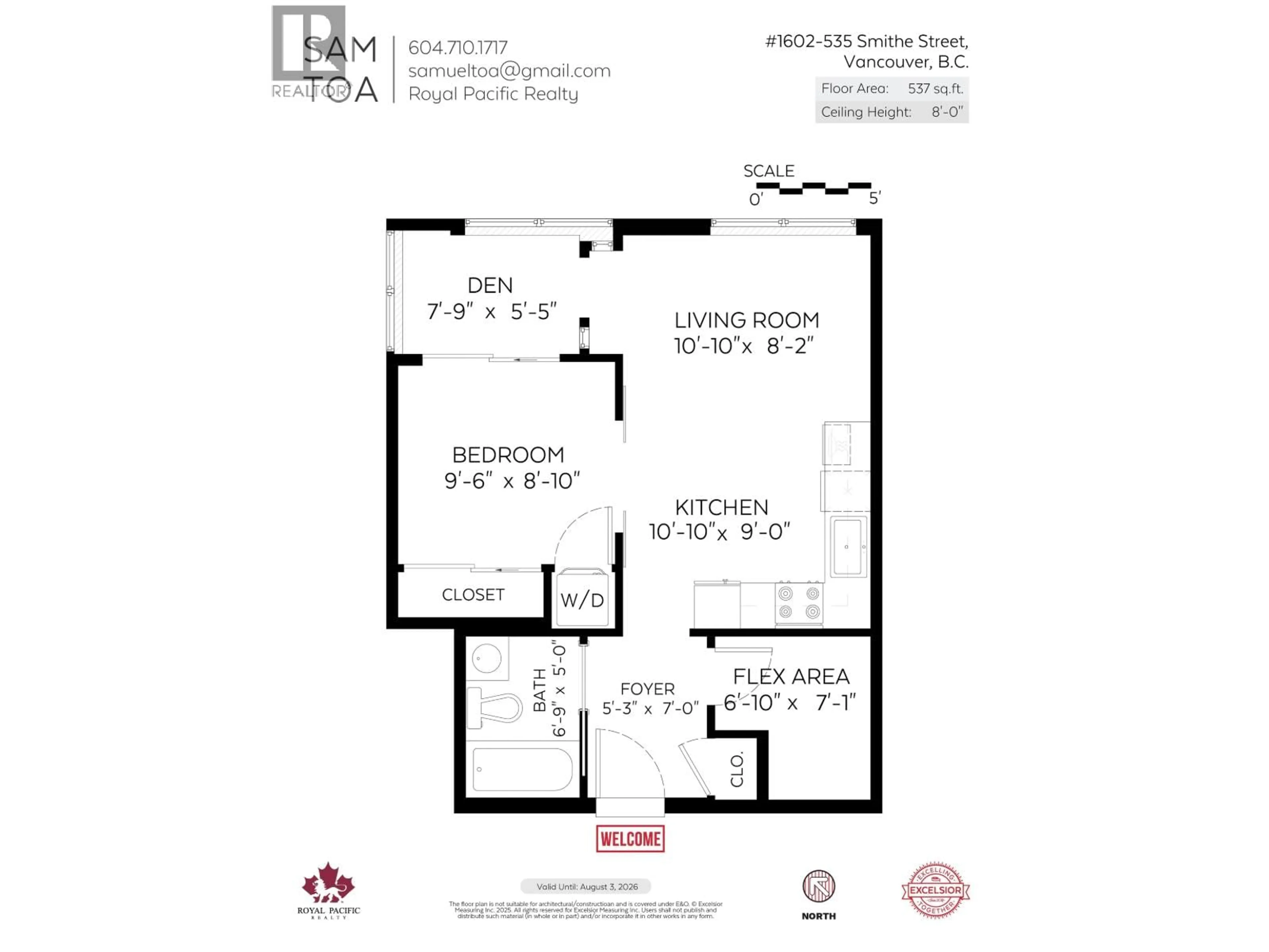 Floor plan for 1602 - 535 SMITHE STREET, Vancouver British Columbia V6B0H2