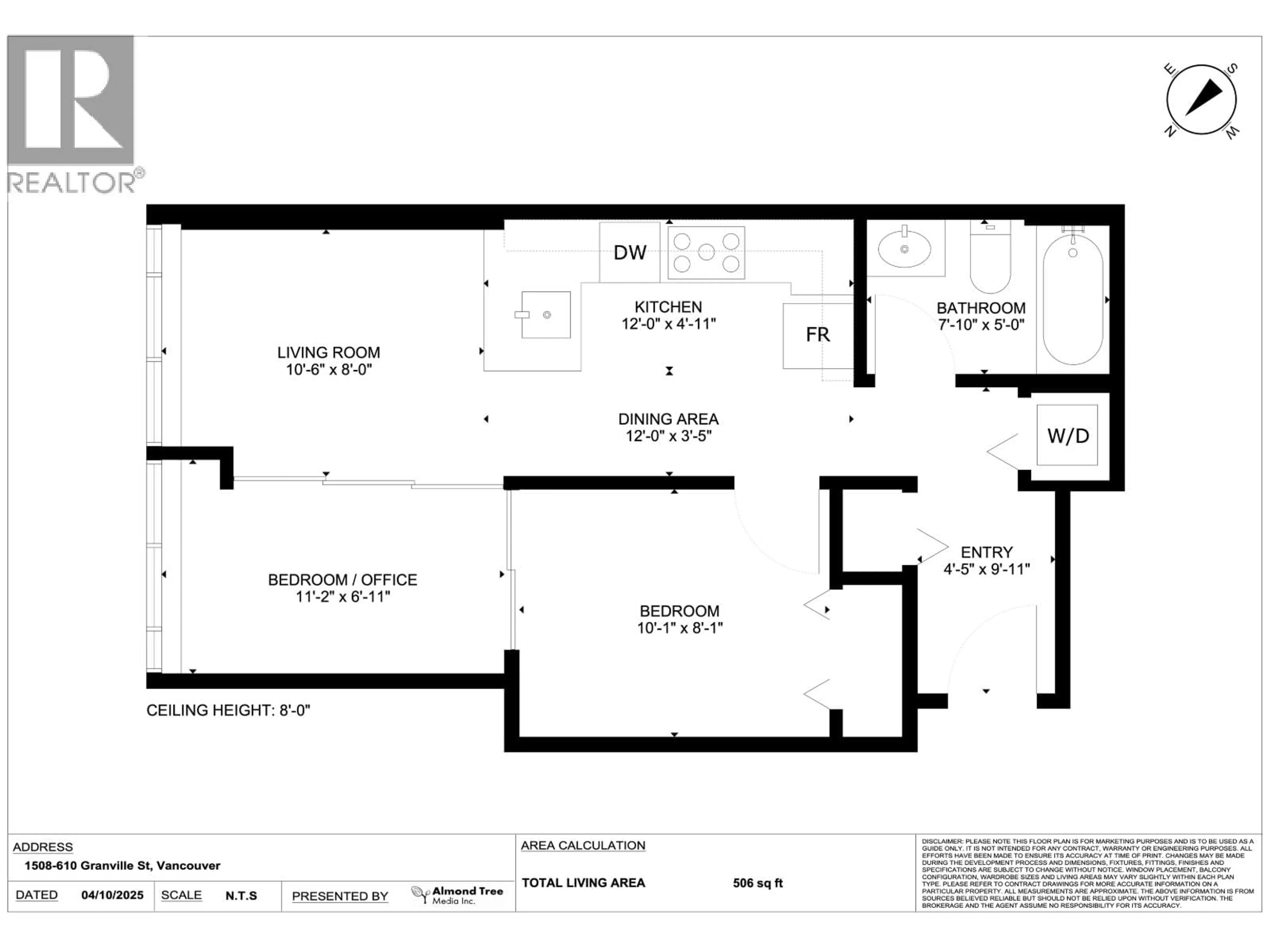 Floor plan for 1508 - 610 GRANVILLE STREET, Vancouver British Columbia V6C3T3