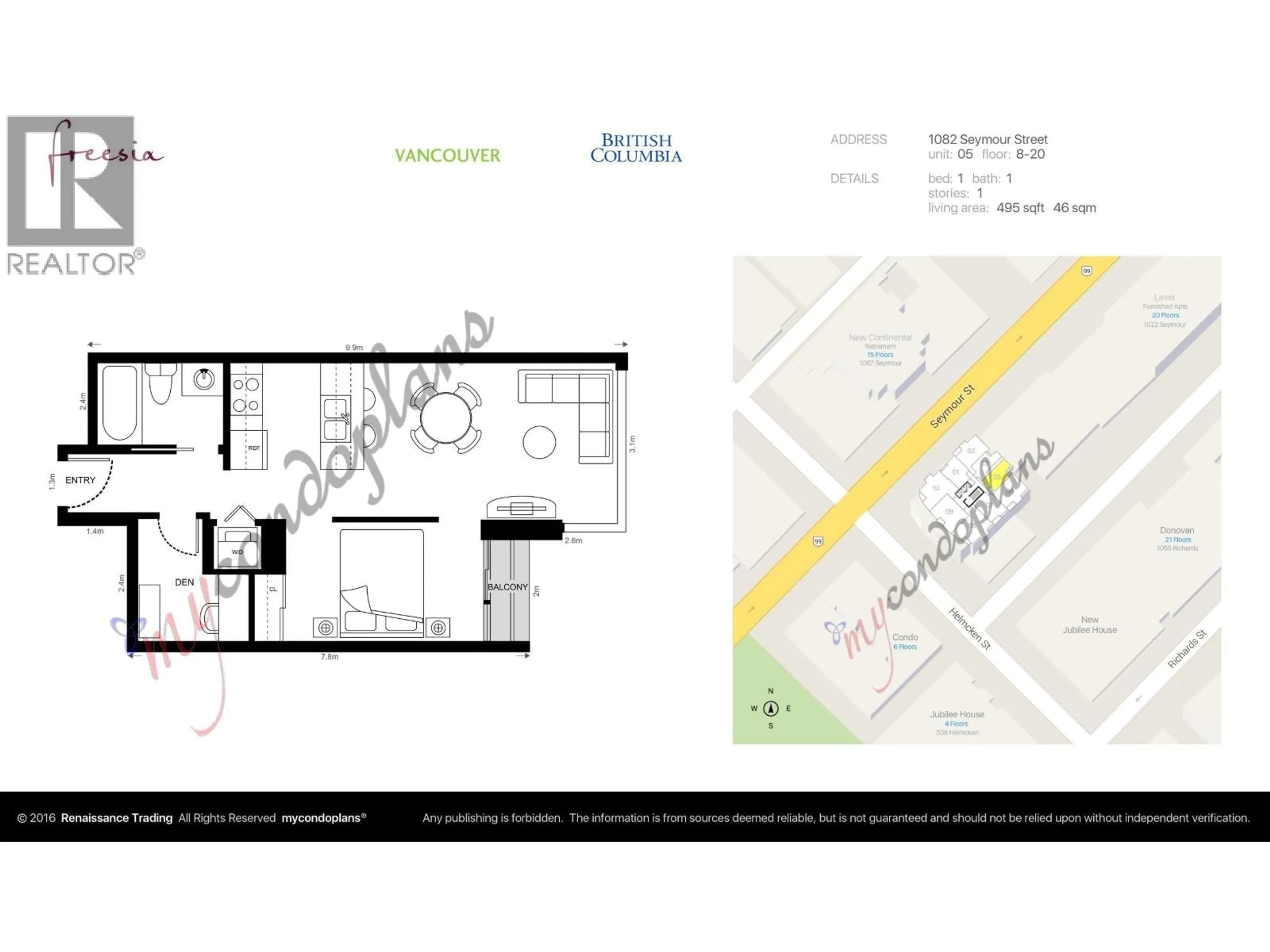 Floor plan for 1205 - 1082 SEYMOUR STREET, Vancouver British Columbia V6B1X9