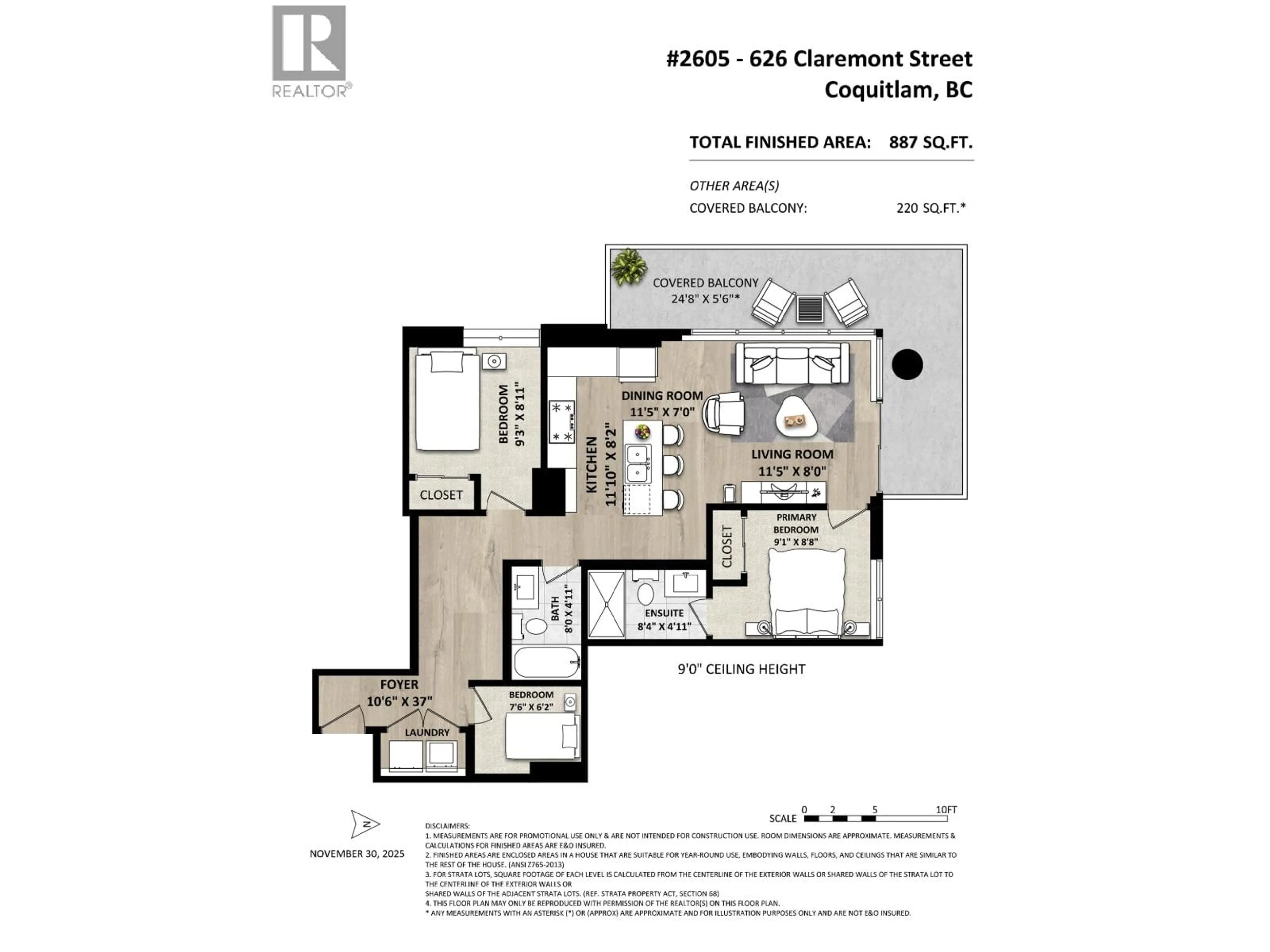 Floor plan for 2605 - 626 CLAREMONT STREET, Coquitlam British Columbia V3J0T1