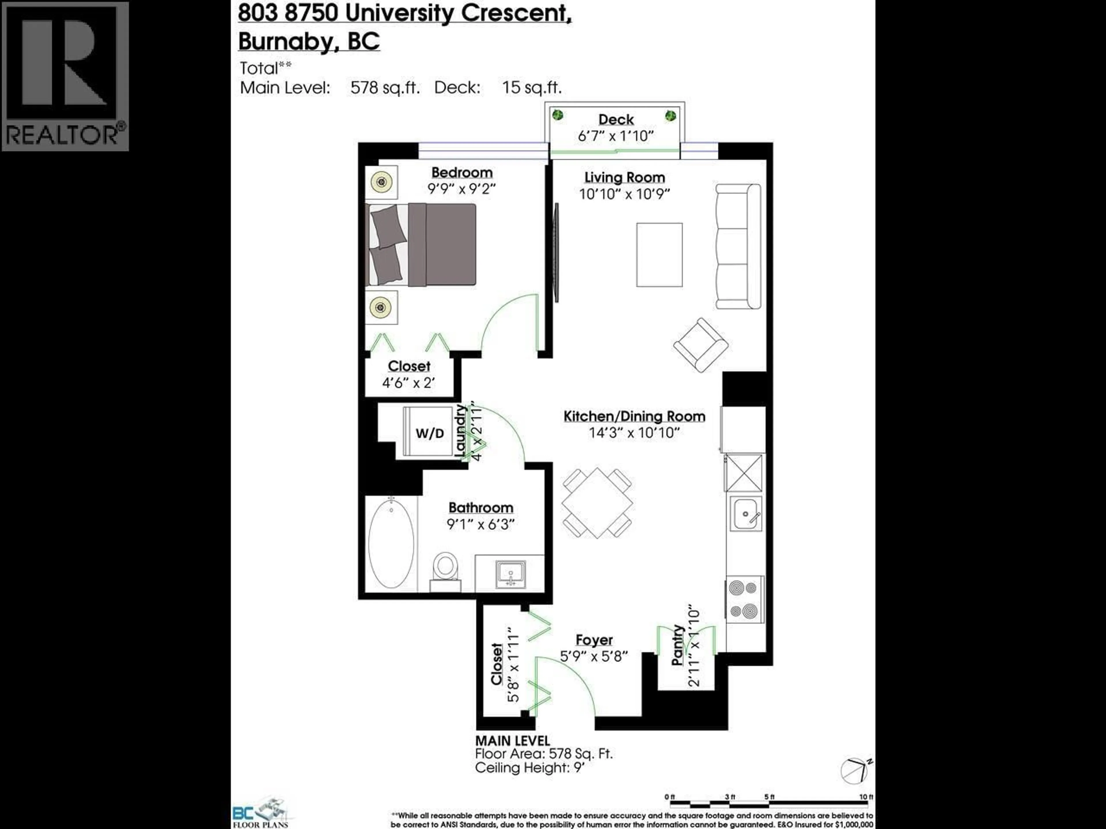 Floor plan for 803 - 8750 UNIVERSITY CRESCENT, Burnaby British Columbia V5A0G9