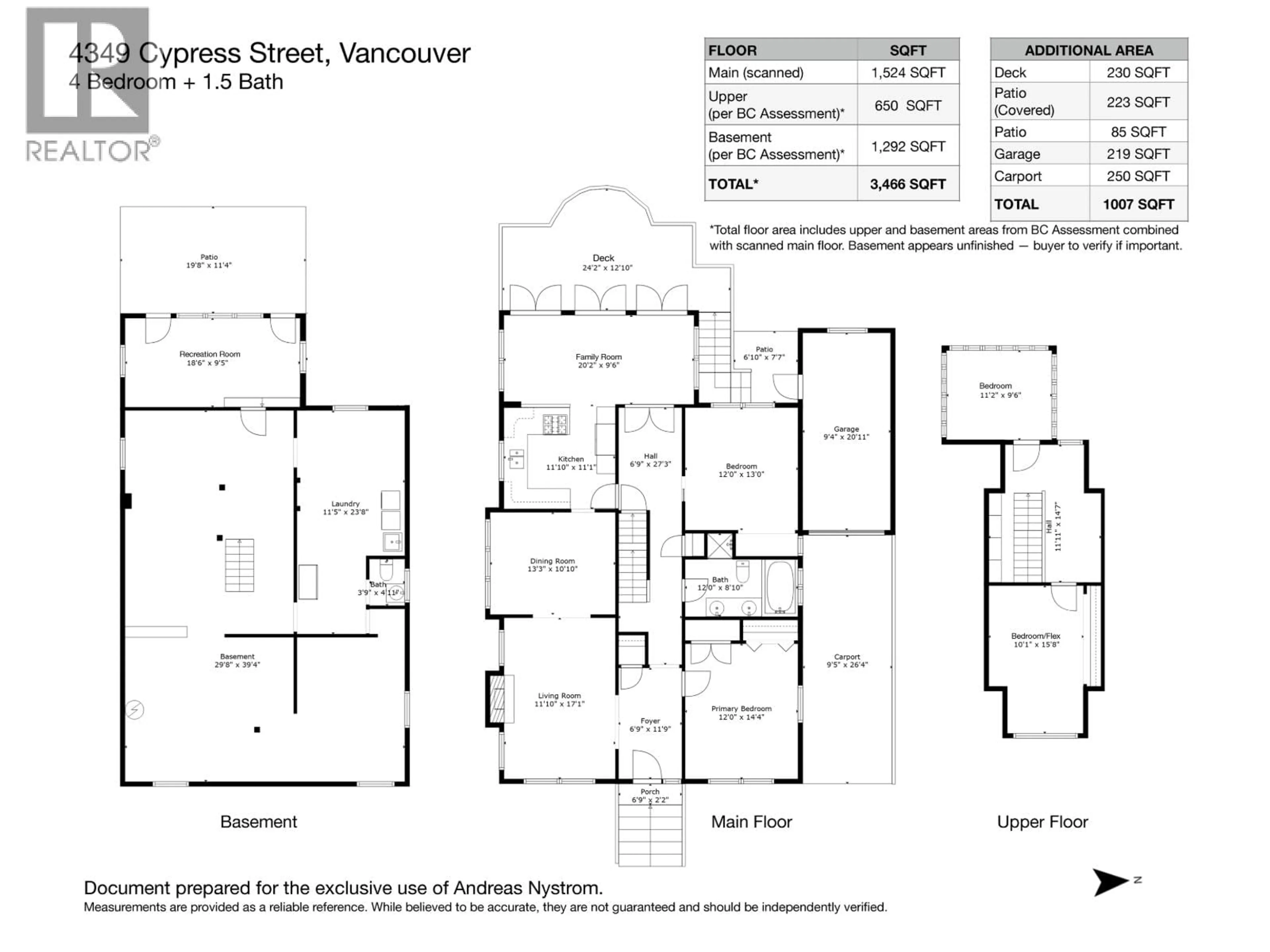 Floor plan for 4349 CYPRESS STREET, Vancouver British Columbia V6J3P9