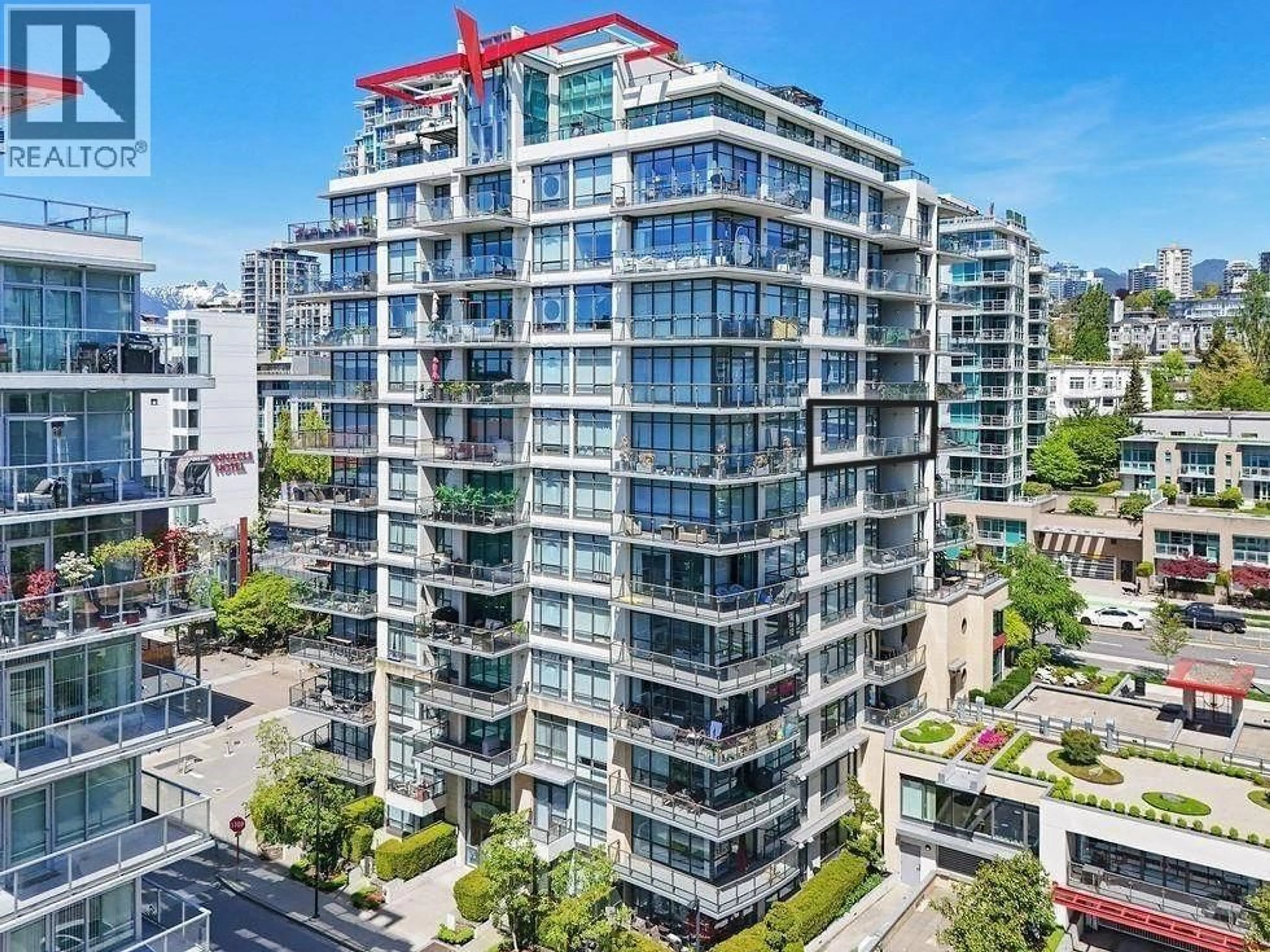 A pic from outside/outdoor area/front of a property/back of a property/a pic from drone, city buildings view from balcony for 803 - 162 VICTORY SHIP WAY, North Vancouver British Columbia V7L0B4