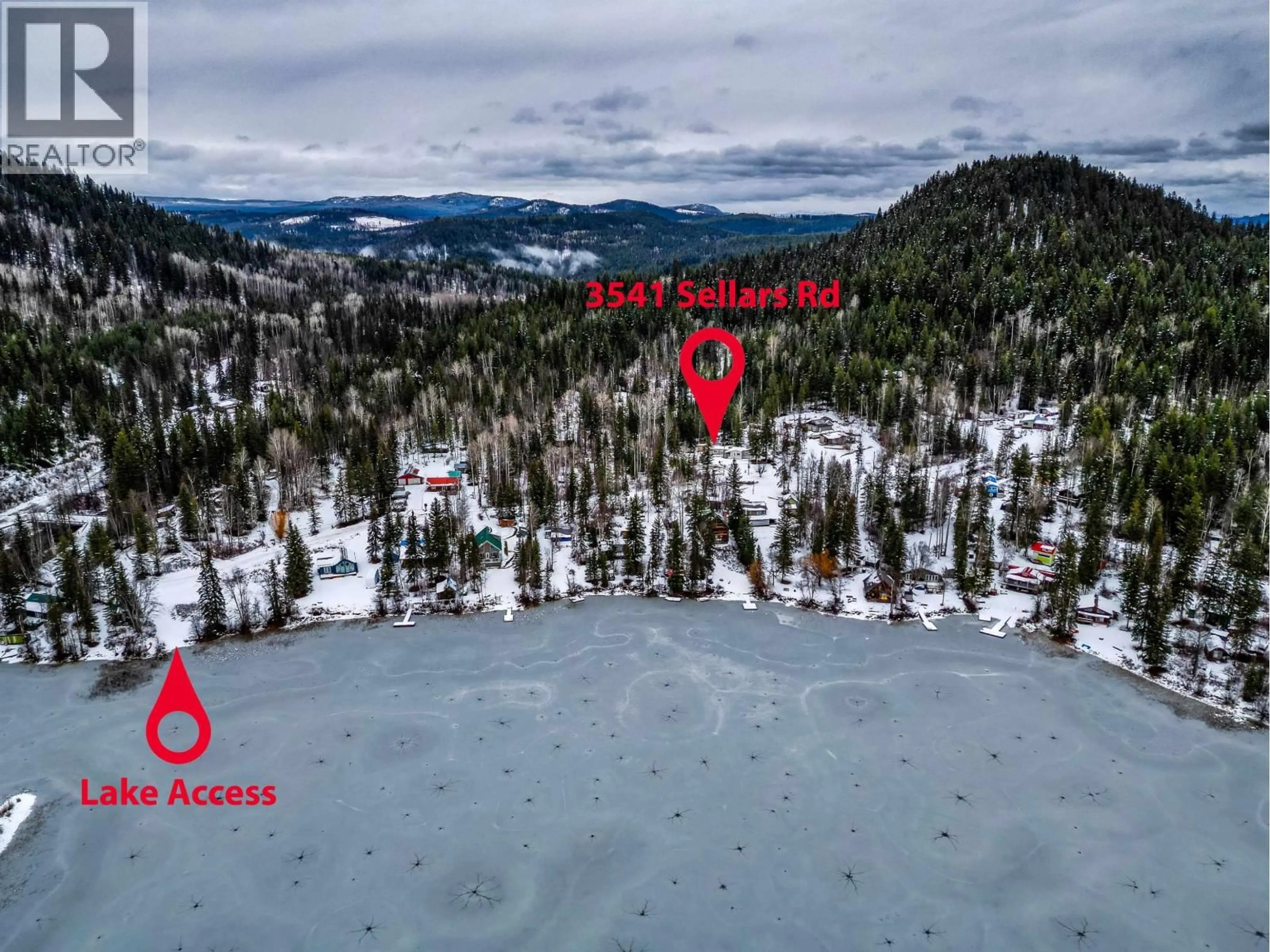 A pic from outside/outdoor area/front of a property/back of a property/a pic from drone, water/lake/river/ocean view for 3541 SELLARS ROAD, Canim Lake British Columbia V0K1L0