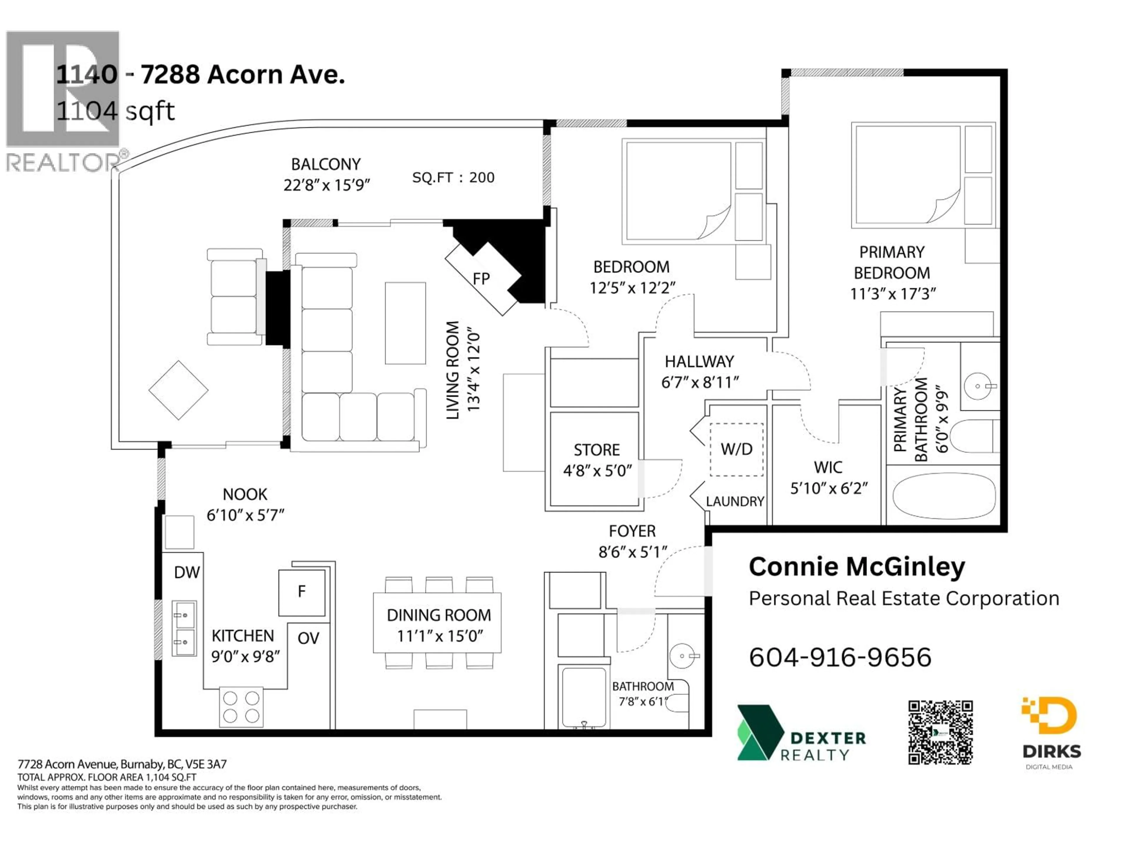 Floor plan for 1140 - 7288 ACORN AVENUE, Burnaby British Columbia V5E4H6