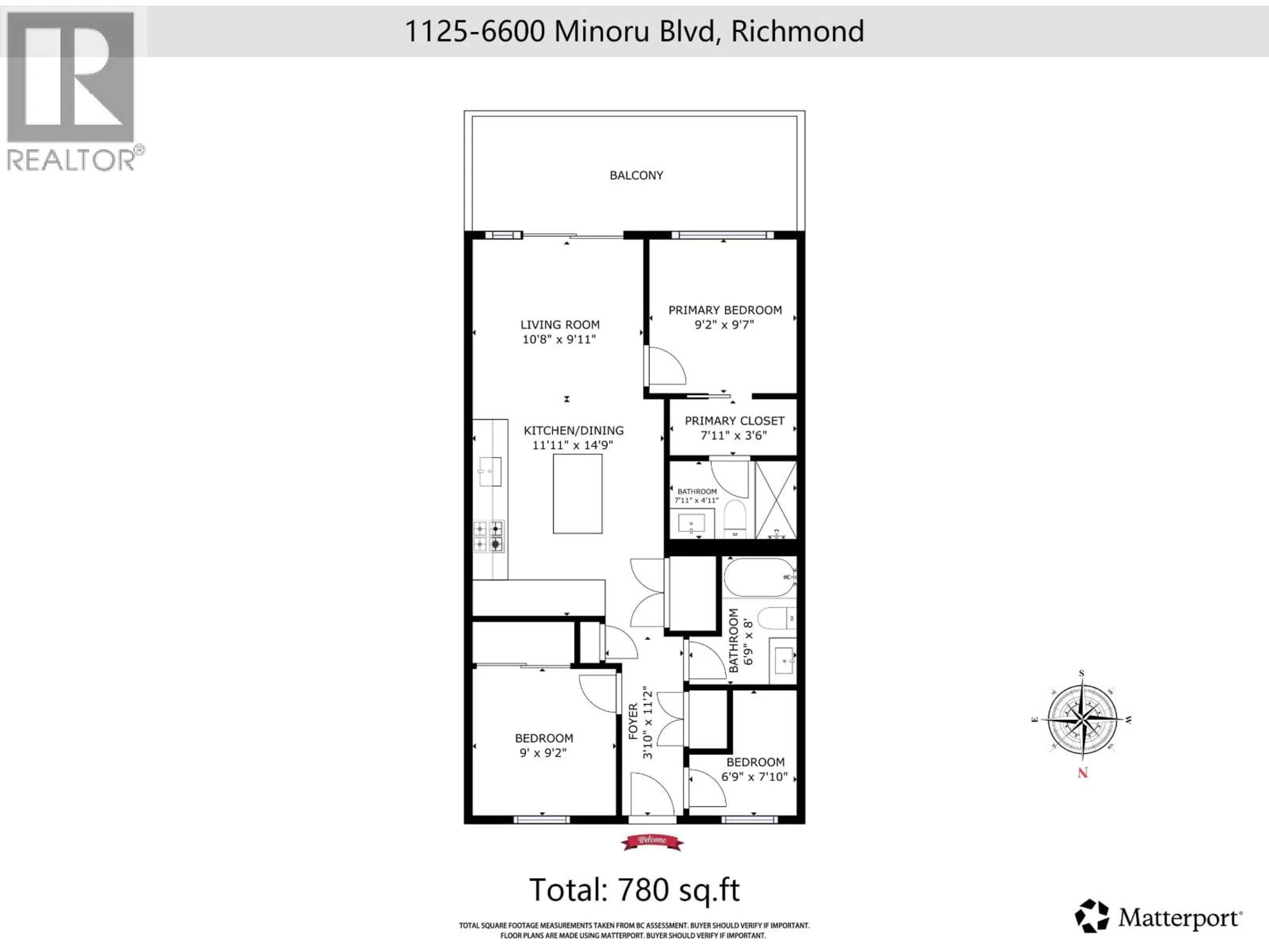 Floor plan for 1125 - 6600 MINORU BOULEVARD, Richmond British Columbia V6Y0N3