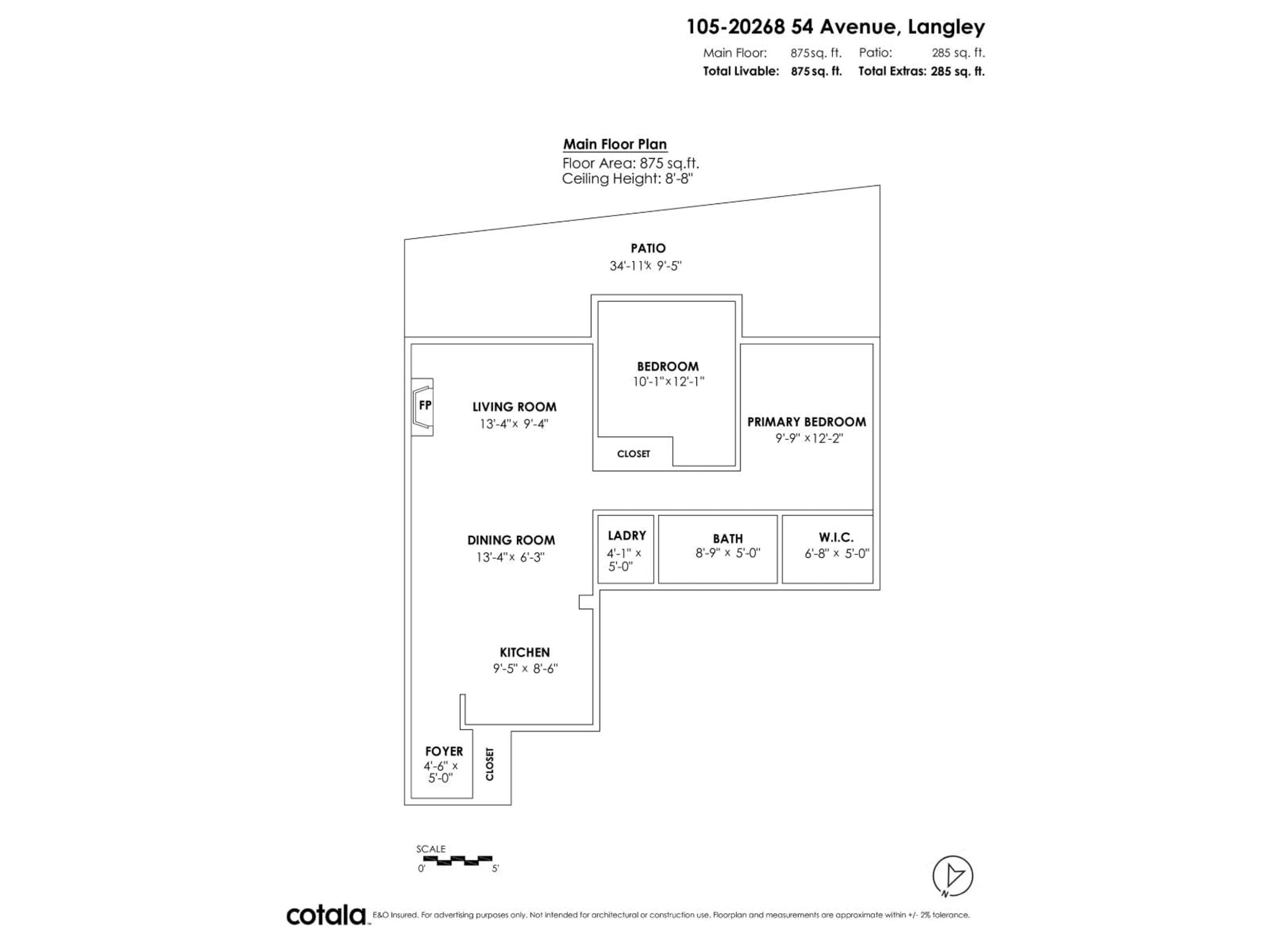 Floor plan for 105 - 20268 54 AVENUE, Langley British Columbia V3A8R9