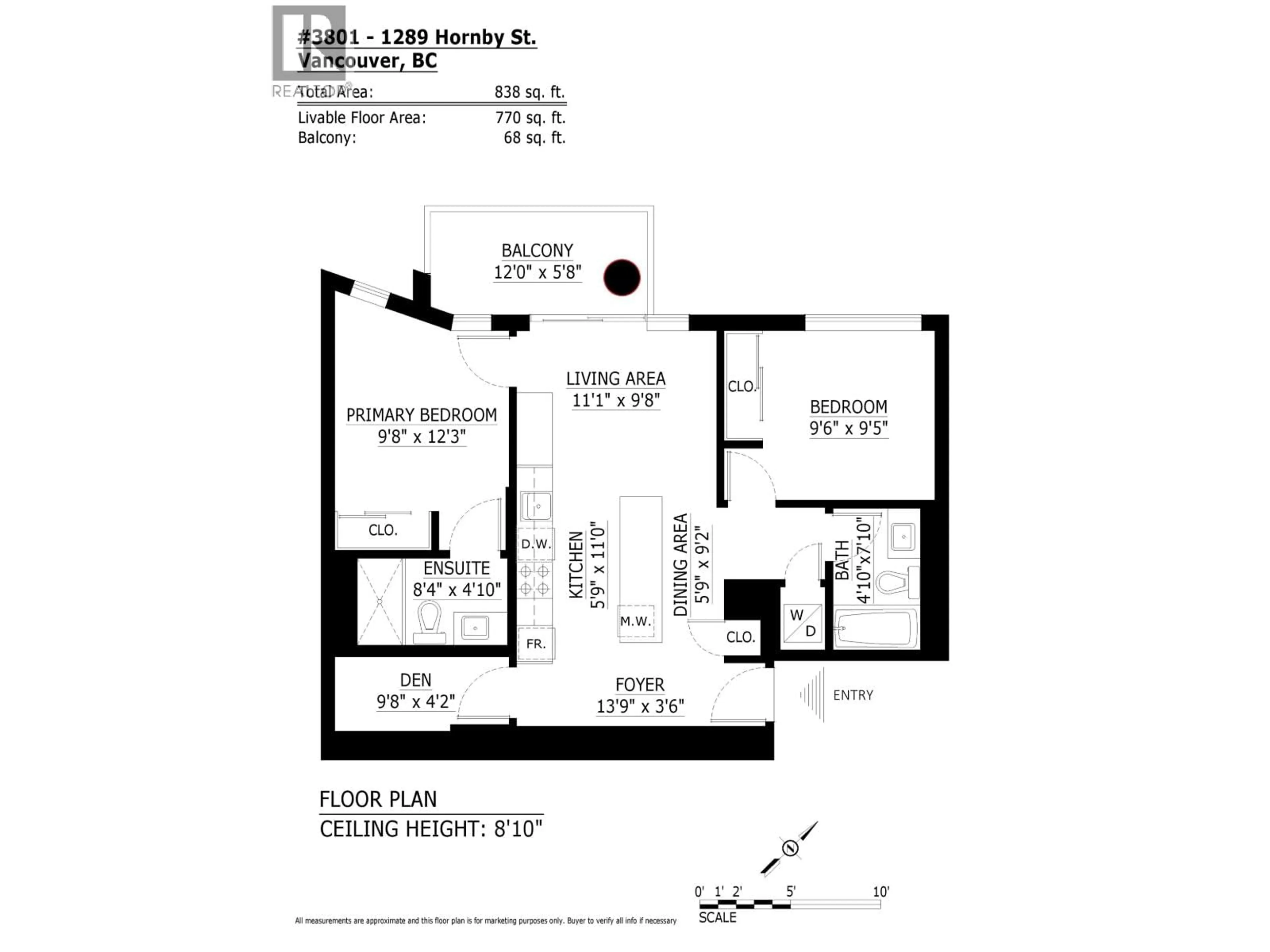 Floor plan for 3801 - 1289 HORNBY STREET, Vancouver British Columbia V6Z0G7