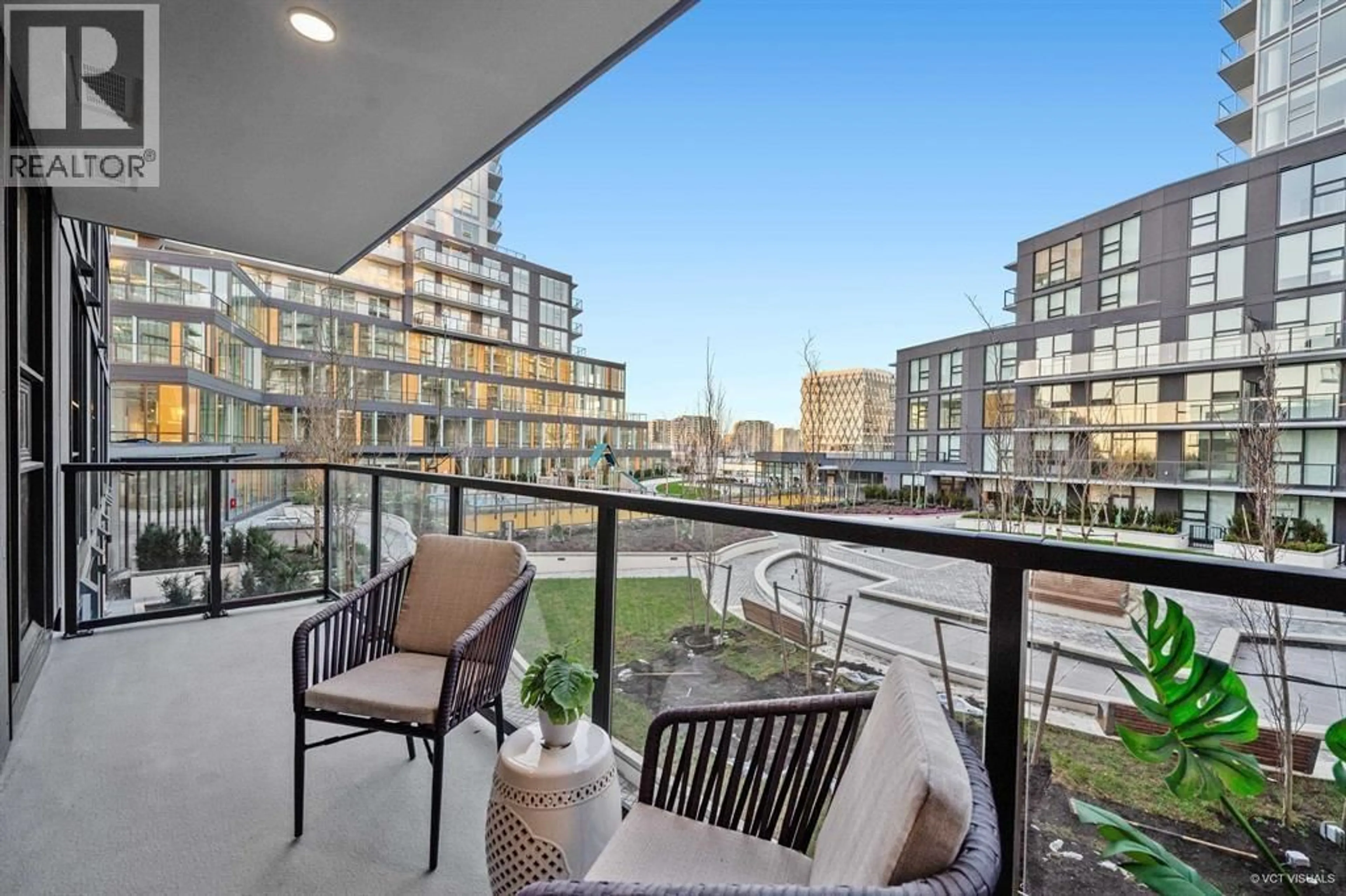 Patio, city buildings view from balcony for 507 - 6655 BUSWELL STREET, Richmond British Columbia V6Y0M4