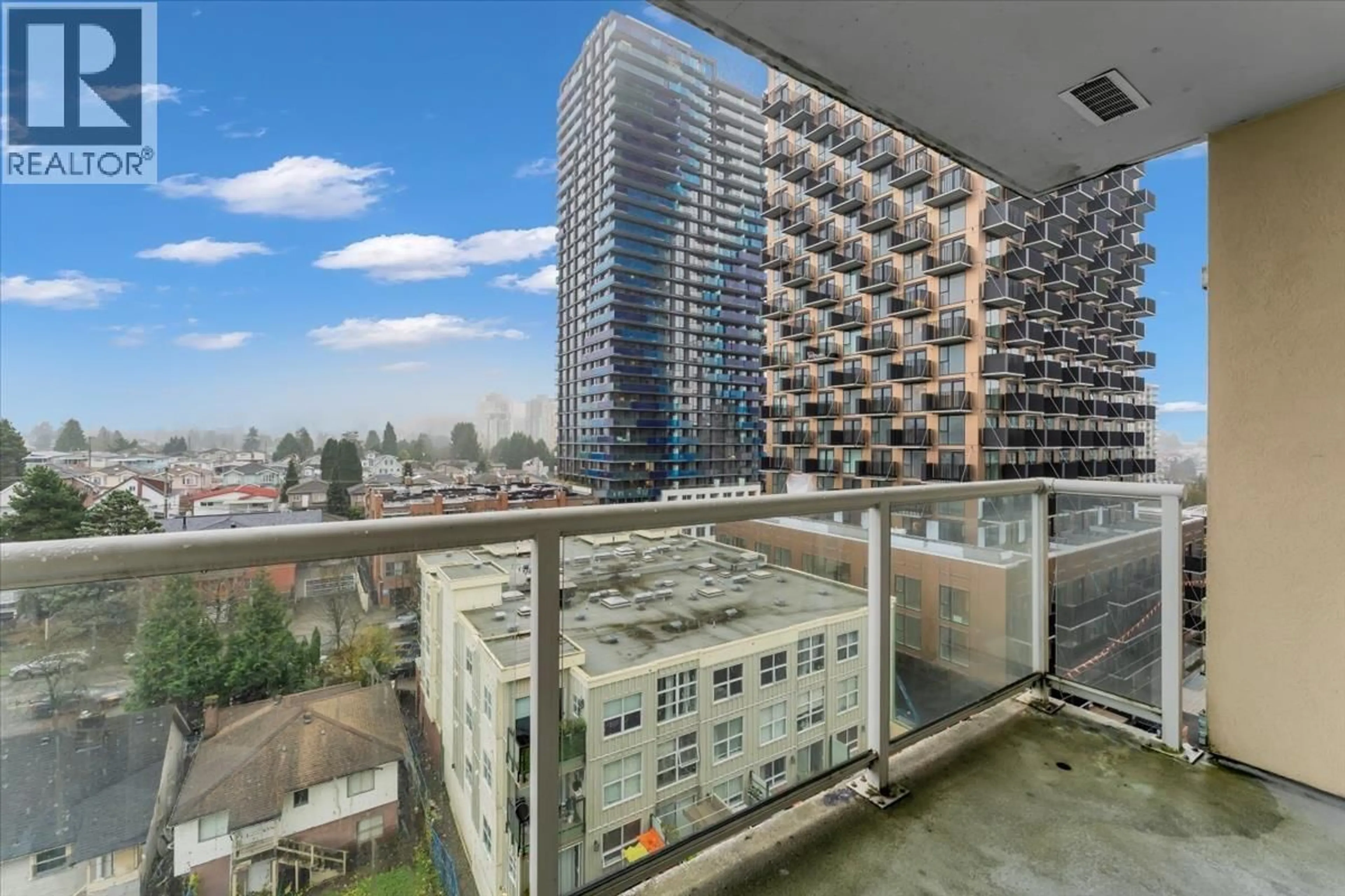 Balcony in the apartment, city buildings view from balcony for 910 - 3489 ASCOT PLACE, Vancouver British Columbia V5R6B6