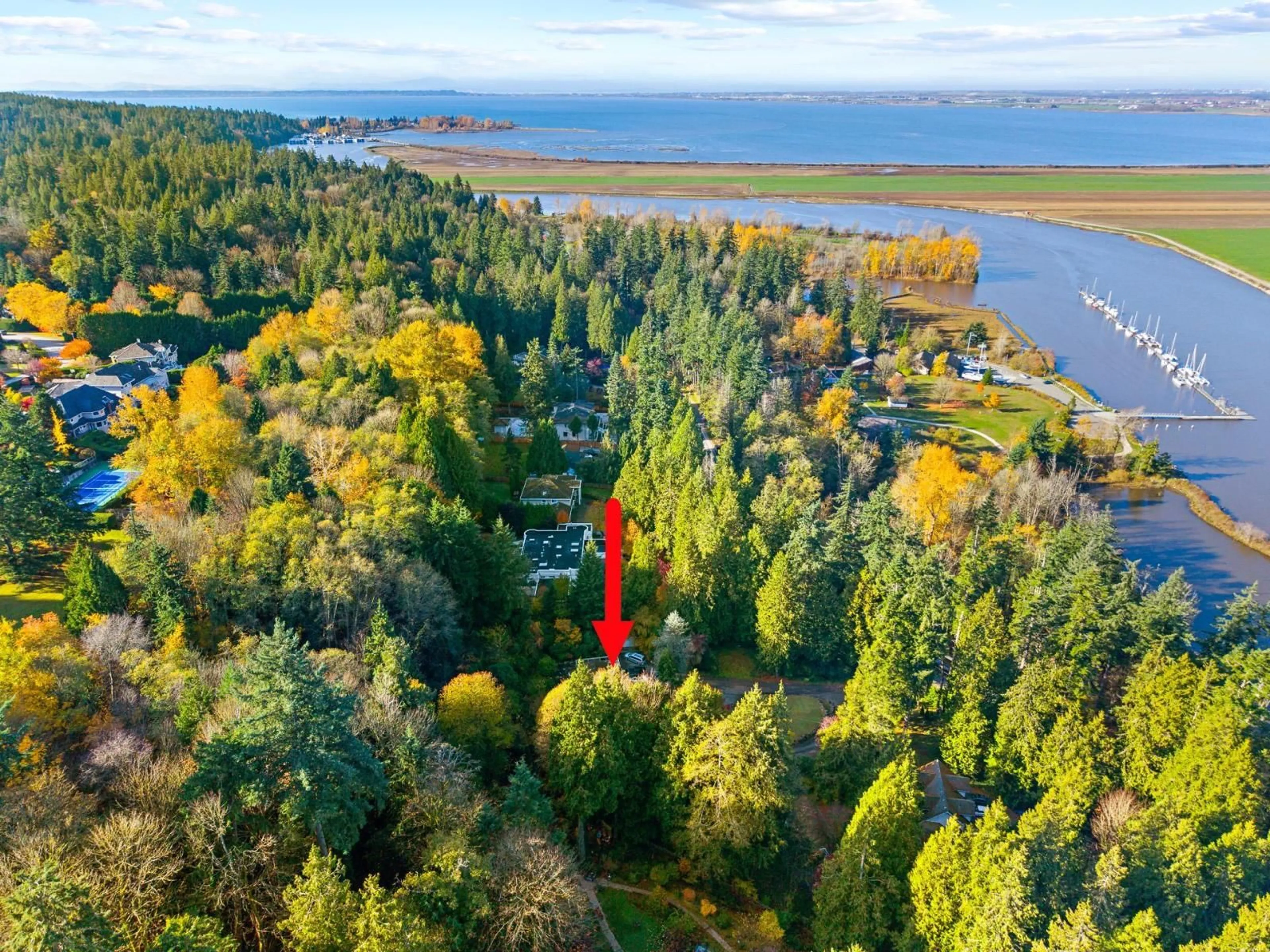 A pic from outside/outdoor area/front of a property/back of a property/a pic from drone, water/lake/river/ocean view for 13838 CRESCENT ROAD, Surrey British Columbia V4P1K8