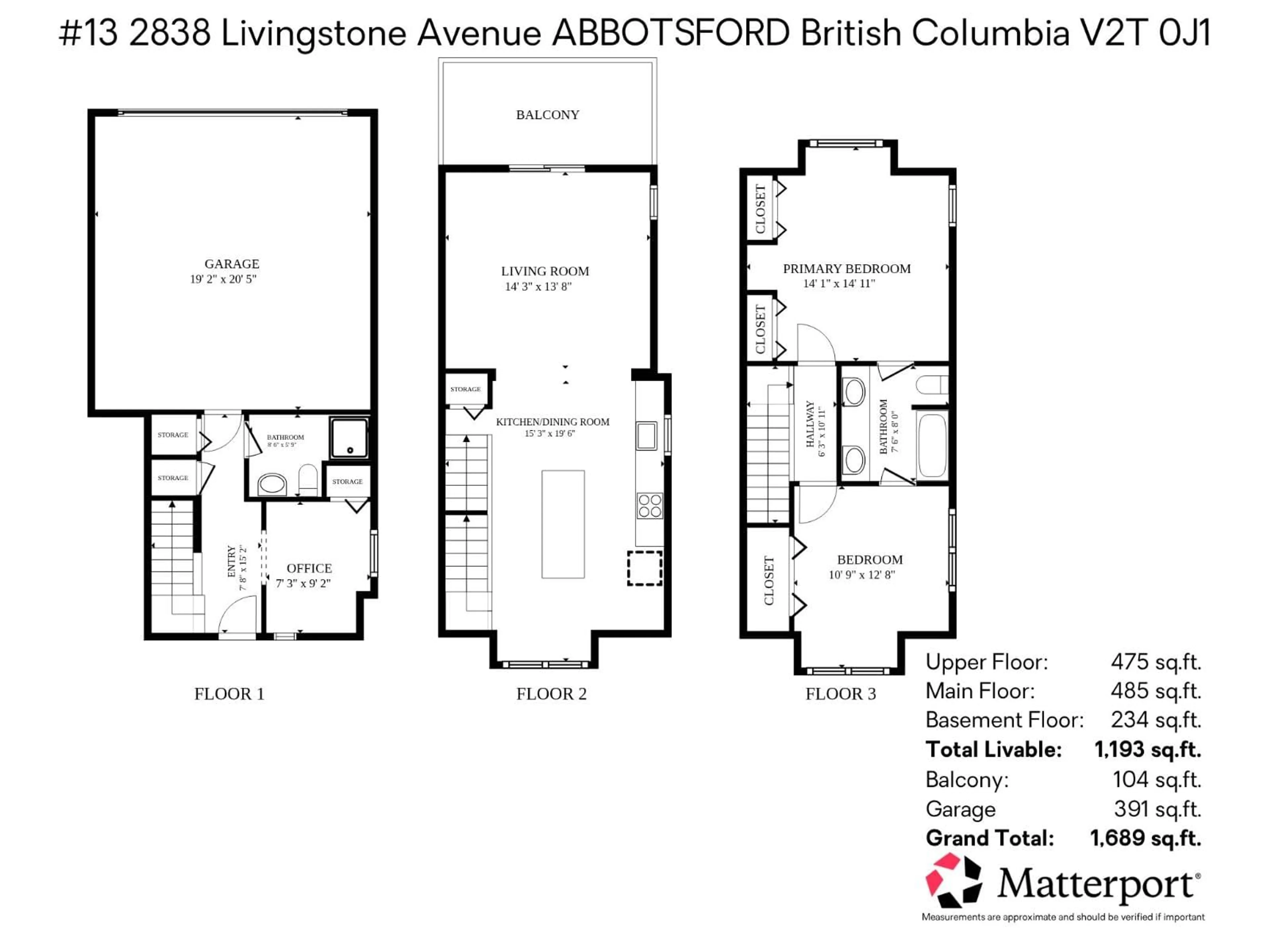 Floor plan for 13 - 2838 LIVINGSTONE AVENUE, Abbotsford British Columbia V2T0J1