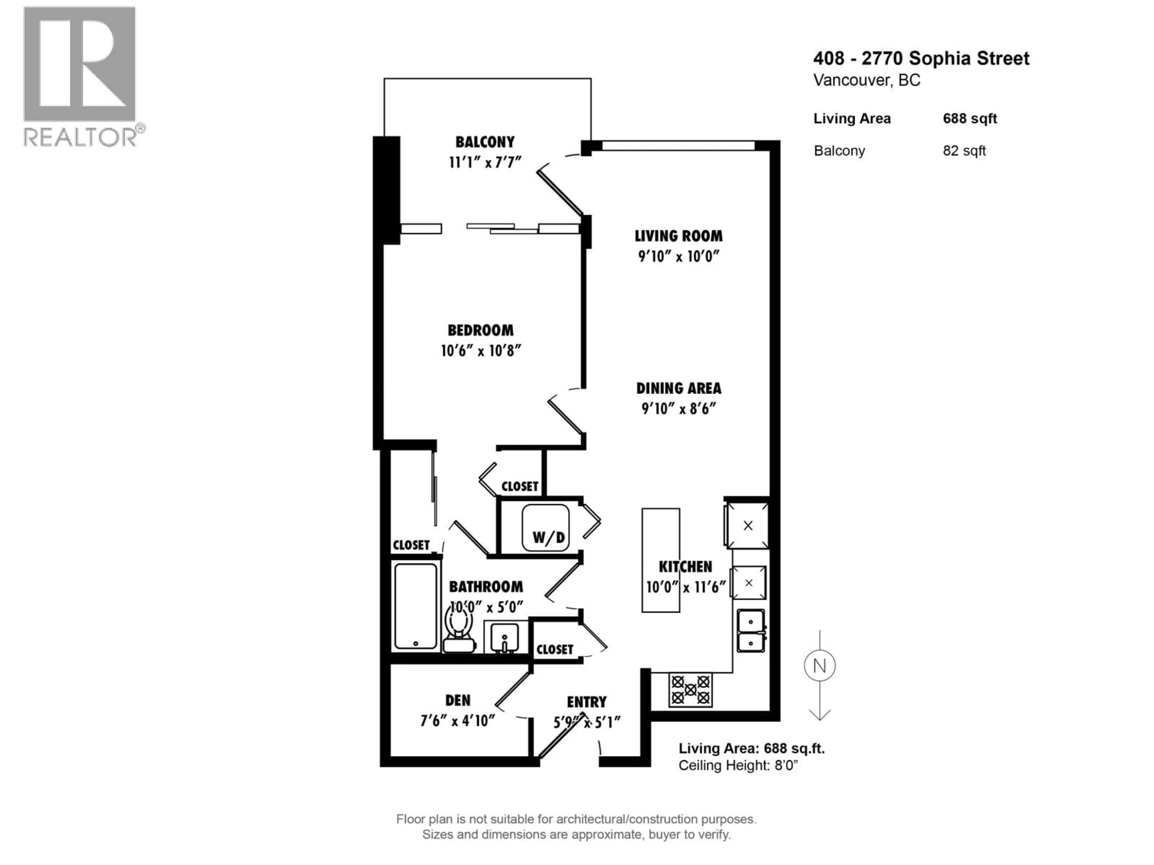 Floor plan for 408 - 2770 SOPHIA STREET, Vancouver British Columbia V5T0A4