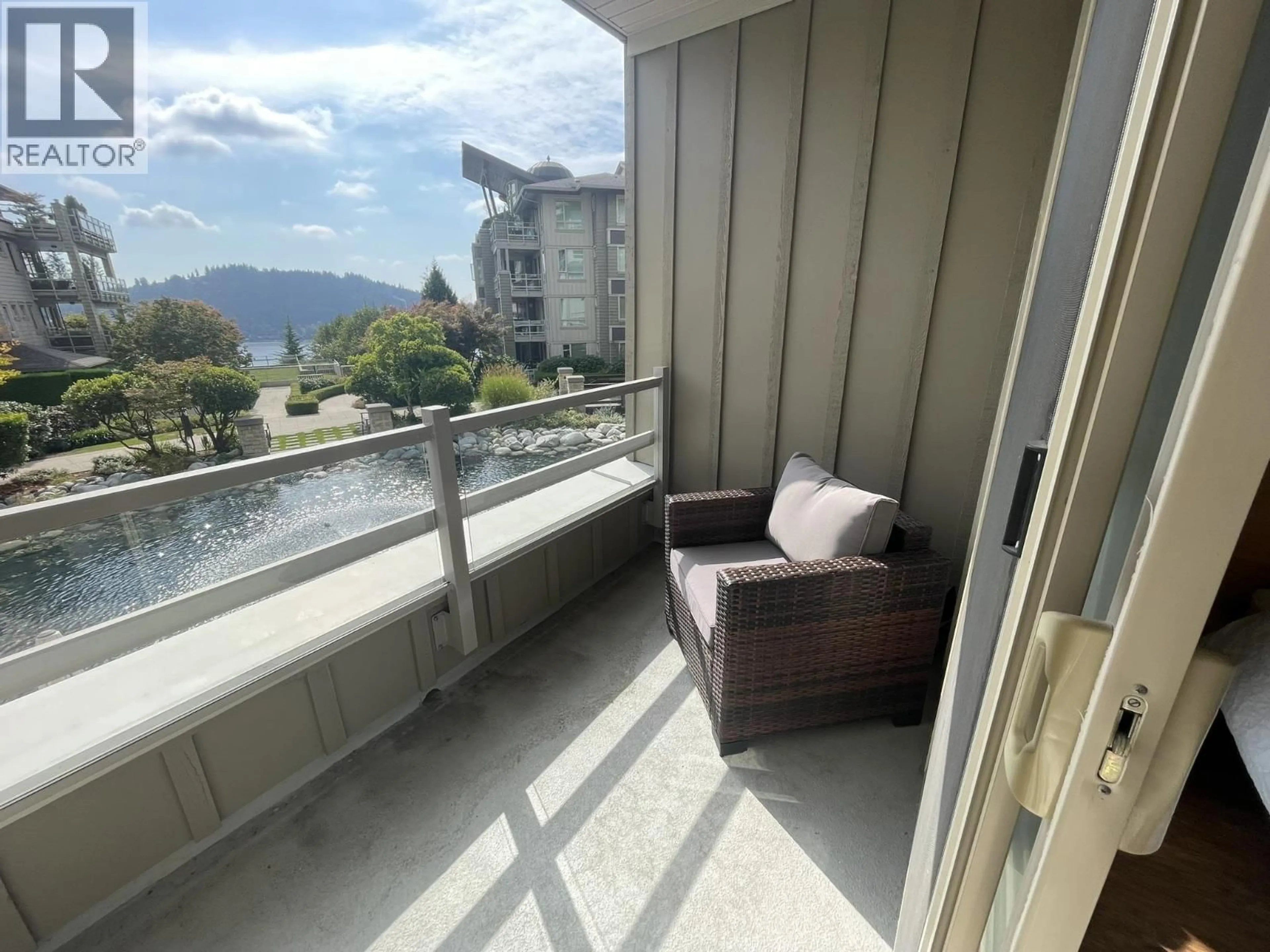 Balcony in the apartment, water/lake/river/ocean view for 207 - 580 RAVEN WOODS DRIVE, North Vancouver British Columbia V7G2T2