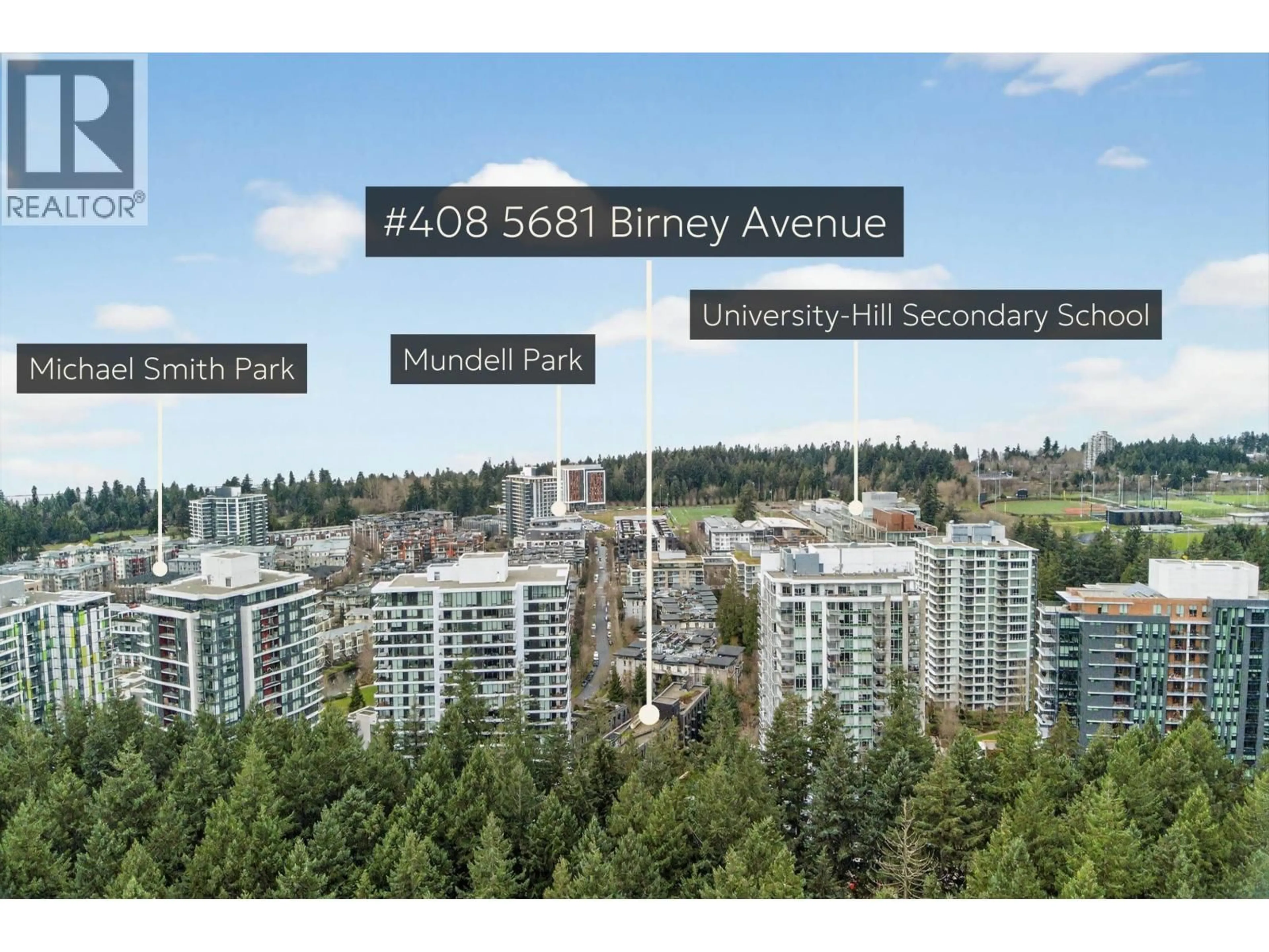 A pic from outside/outdoor area/front of a property/back of a property/a pic from drone, city buildings view from balcony for 408 - 5681 BIRNEY ROAD, Vancouver British Columbia V6S0L5