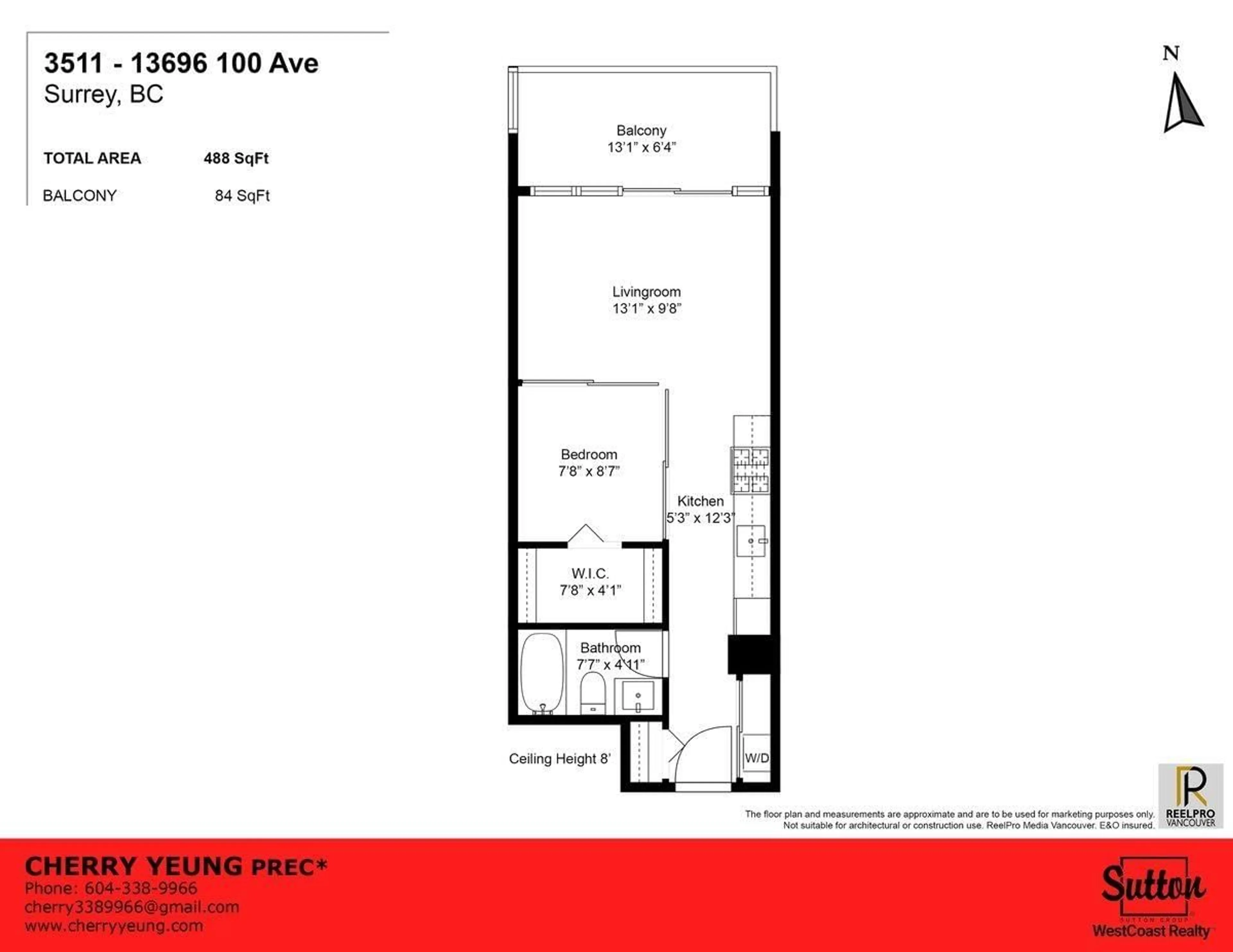 Floor plan for 3511 - 13696 100 AVENUE, Surrey British Columbia V3T0L5