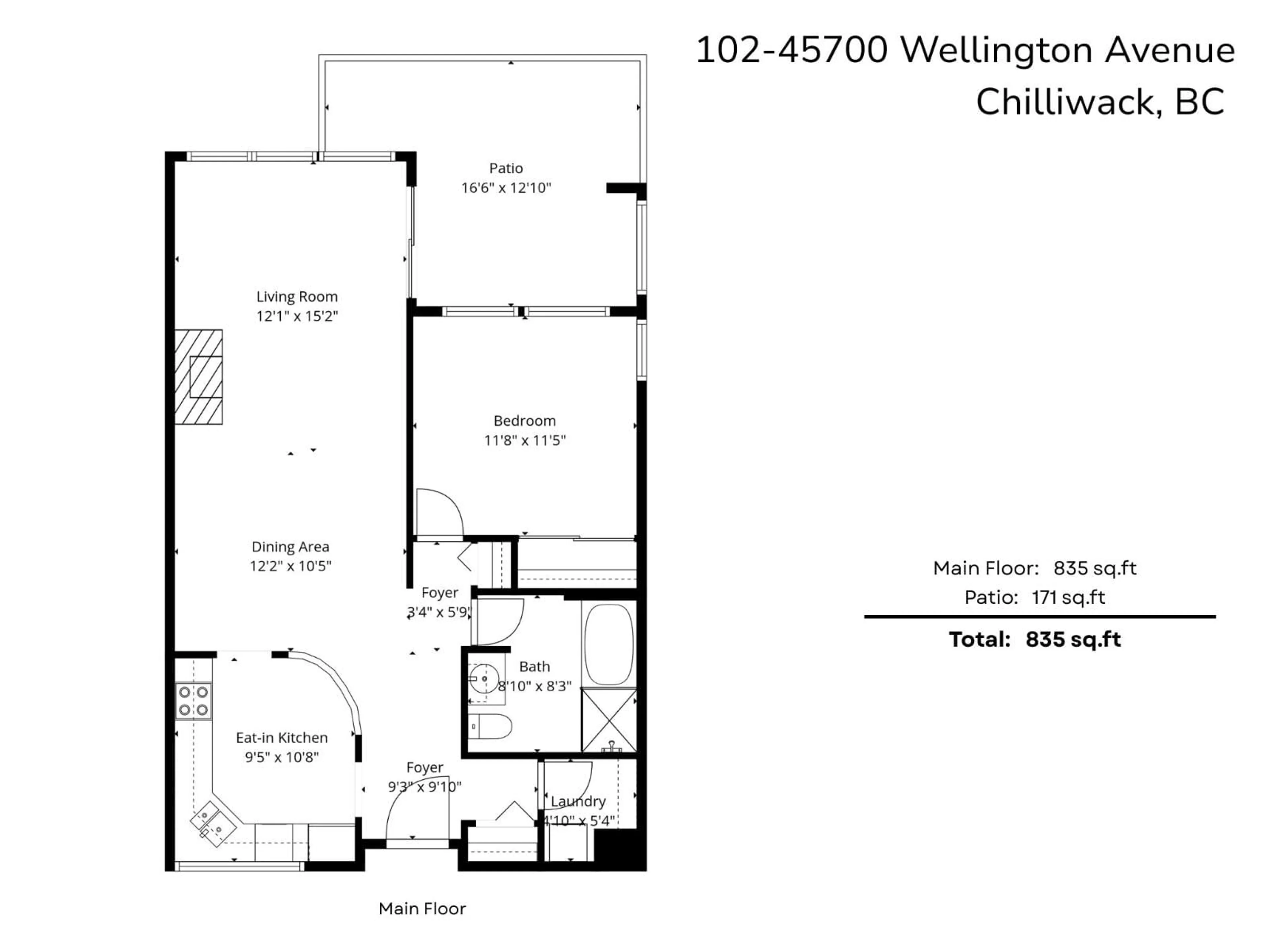 Floor plan for 102 - 45700 WELLINGTON AVENUE, Chilliwack British Columbia V2P2E4