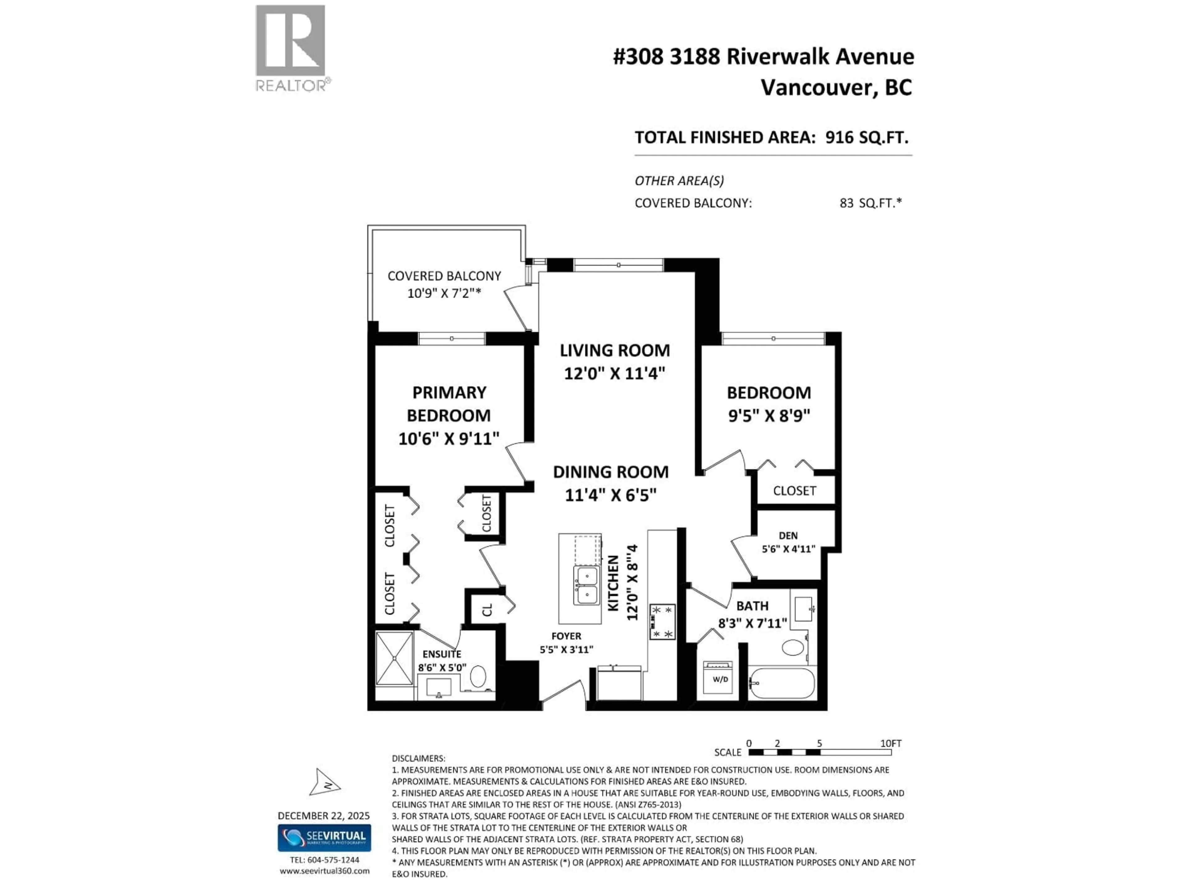Floor plan for 308 - 3188 RIVERWALK AVENUE, Vancouver British Columbia V5S0E7